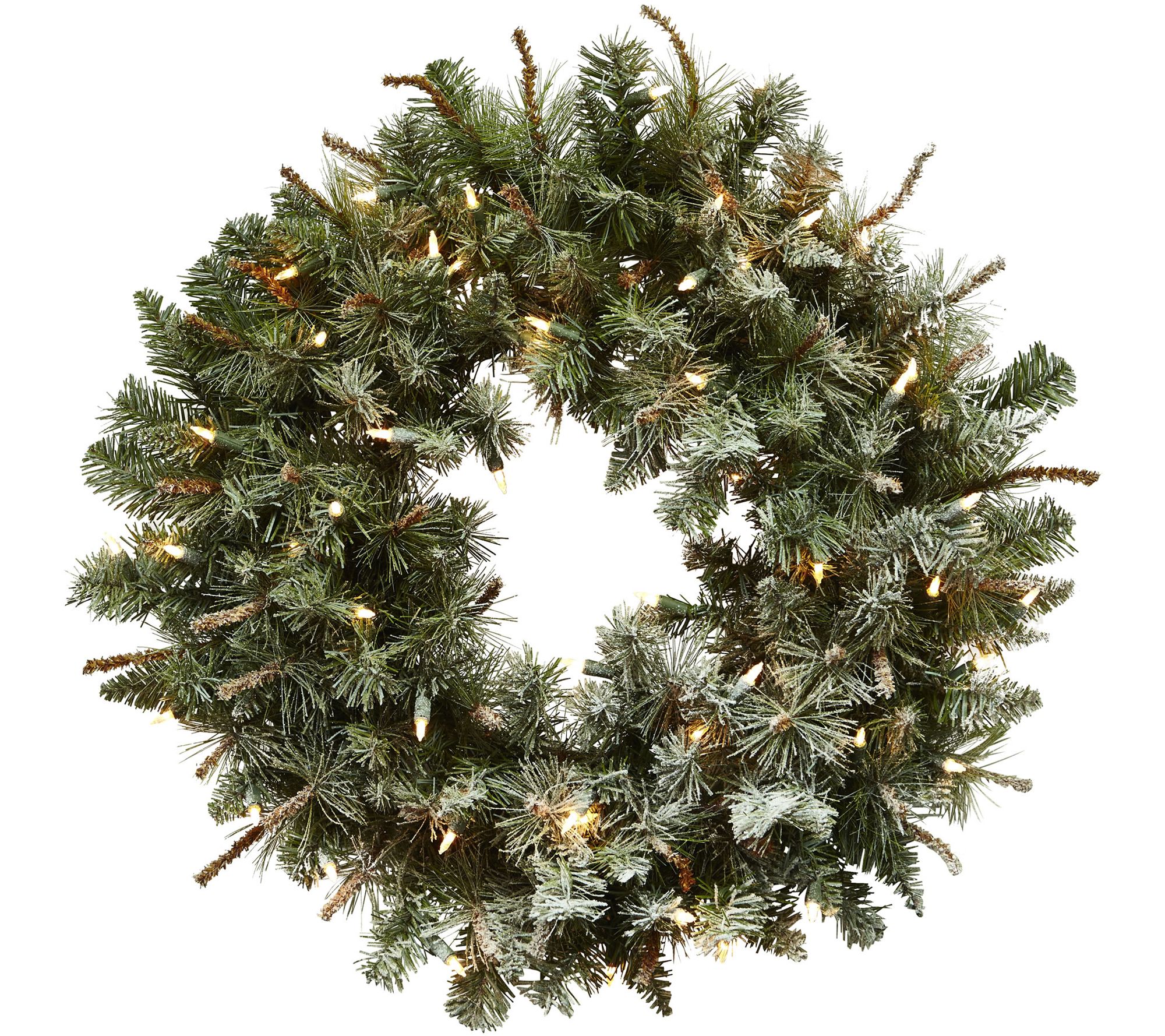 30" Lit Frosted Pine Wreath by Nearly Natural