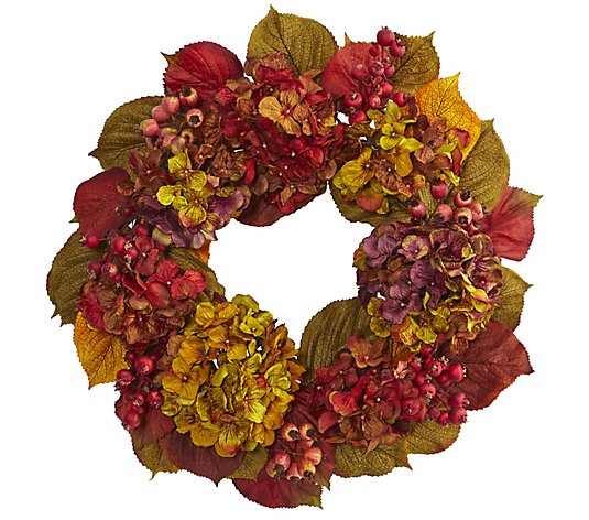 24" Fall Hydrangea Wreath by Nearly Natural