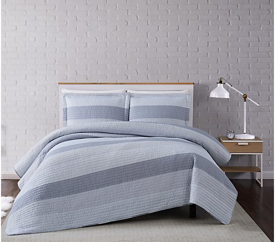 Truly Soft Grey Multi Stripe Twin XL 2 Piece Quilt Set