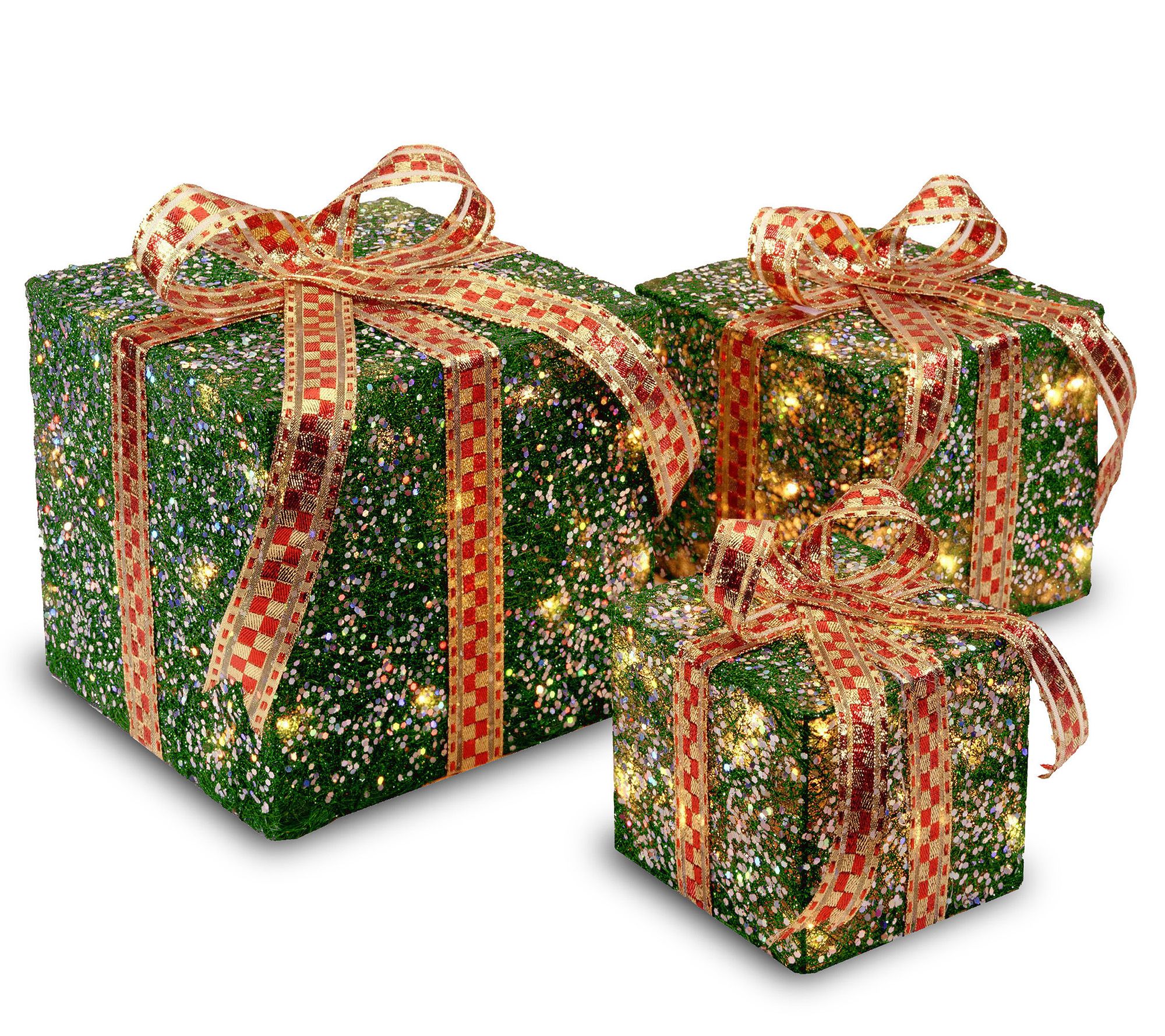 Pre-Lit Green Sisal Gift Box Assortment - QVC.com