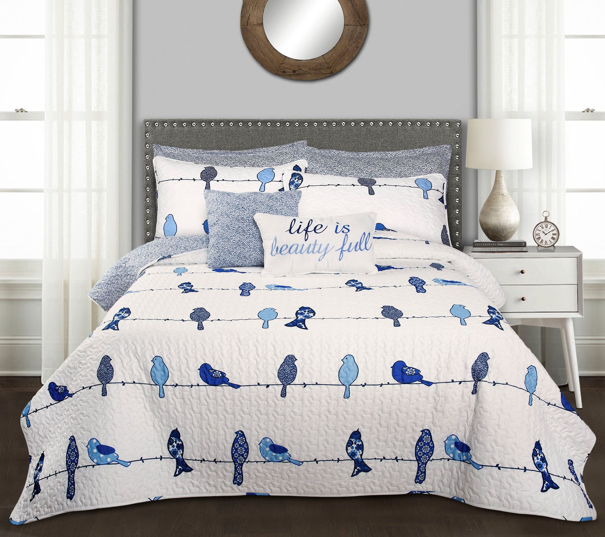 Rowley Birds 7-Piece King Quilt Set by Lush Decor