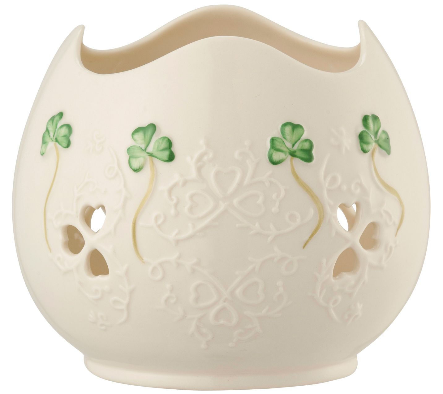 Belleek Pottery Shamrock Lace Pierced Votive
