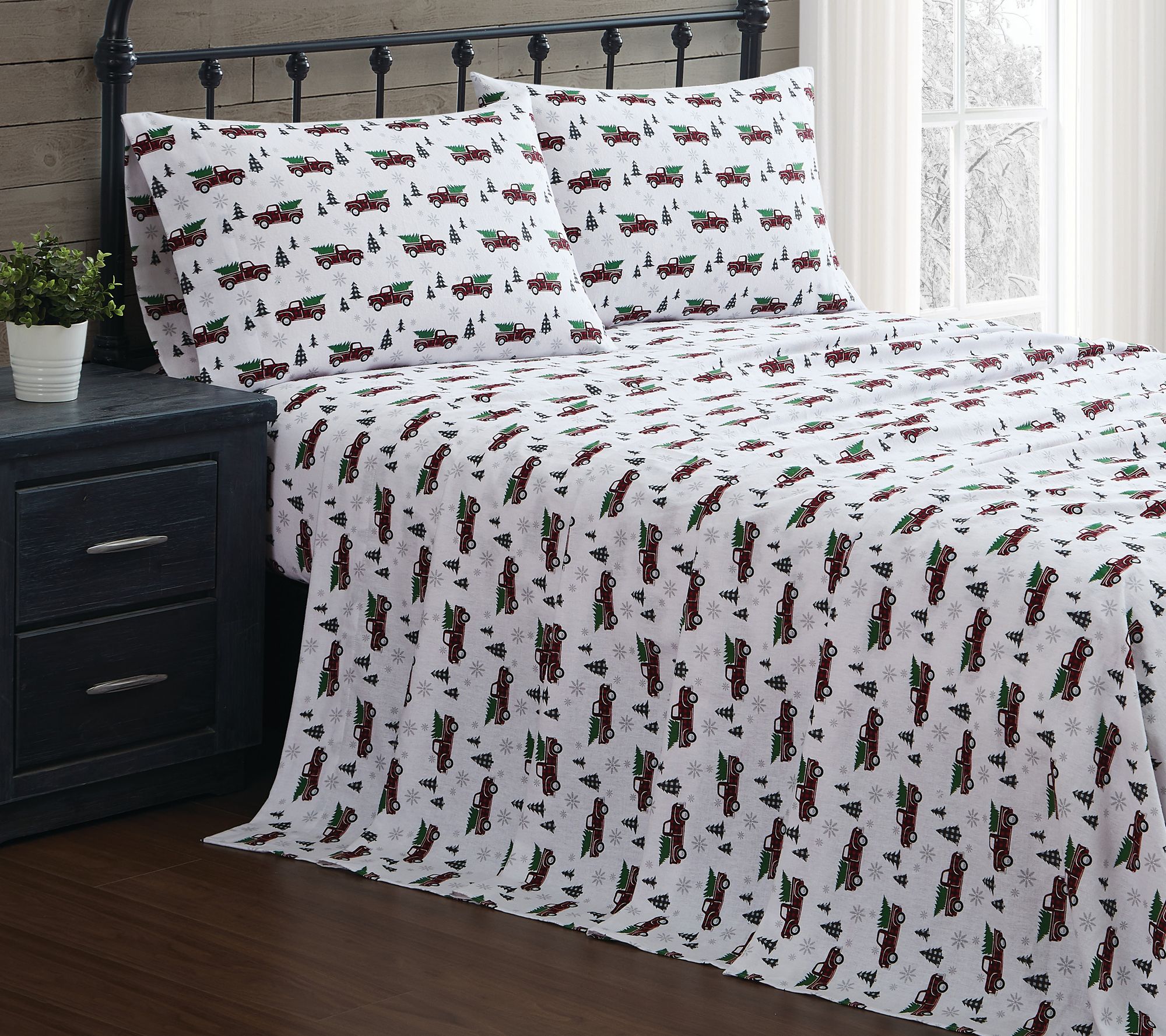 Truly Soft Holiday Truck Twin Flannel Sheet Set