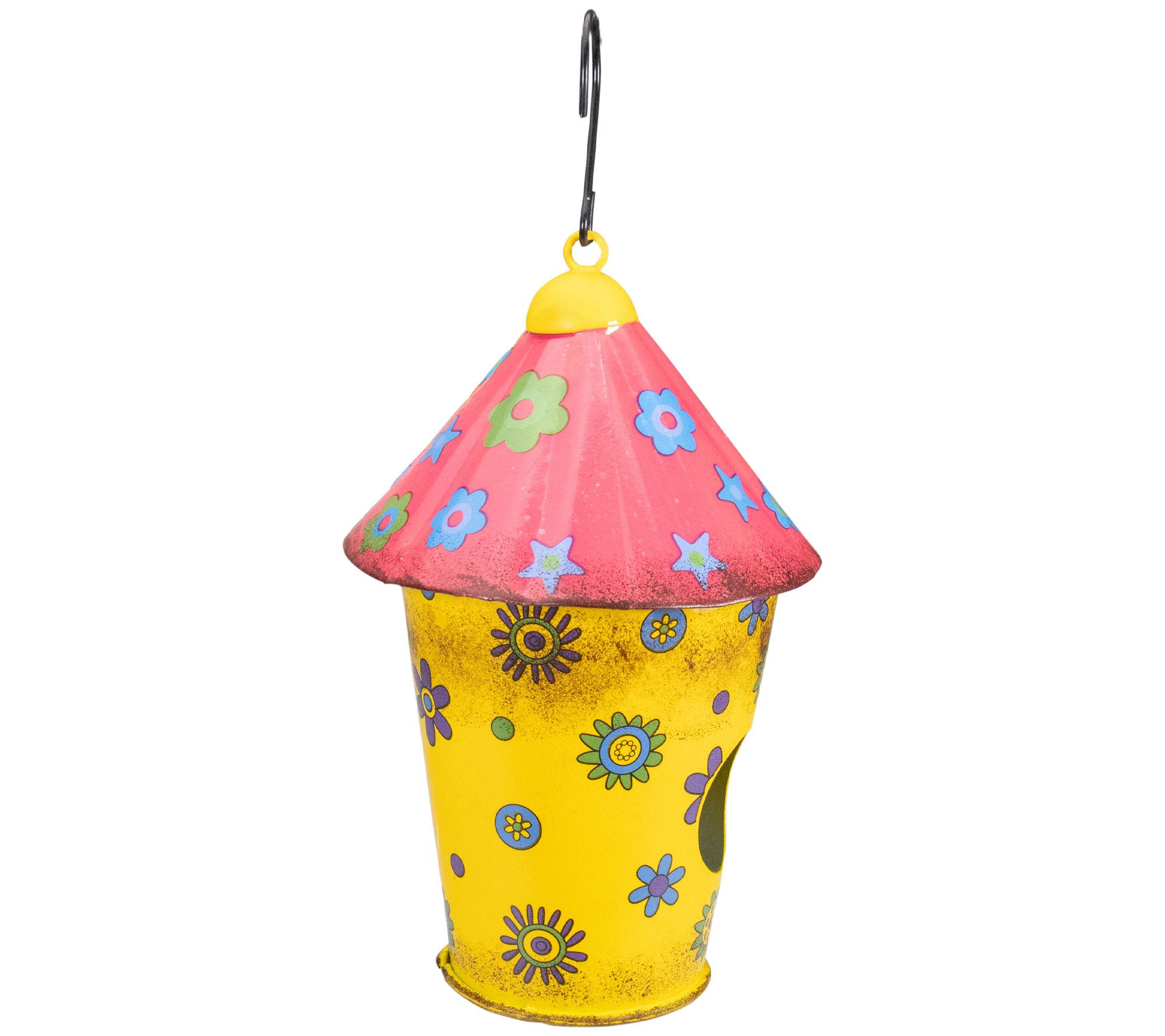 Northlight 7.75" Red and Yellow Metal Birdhouse with Flowers