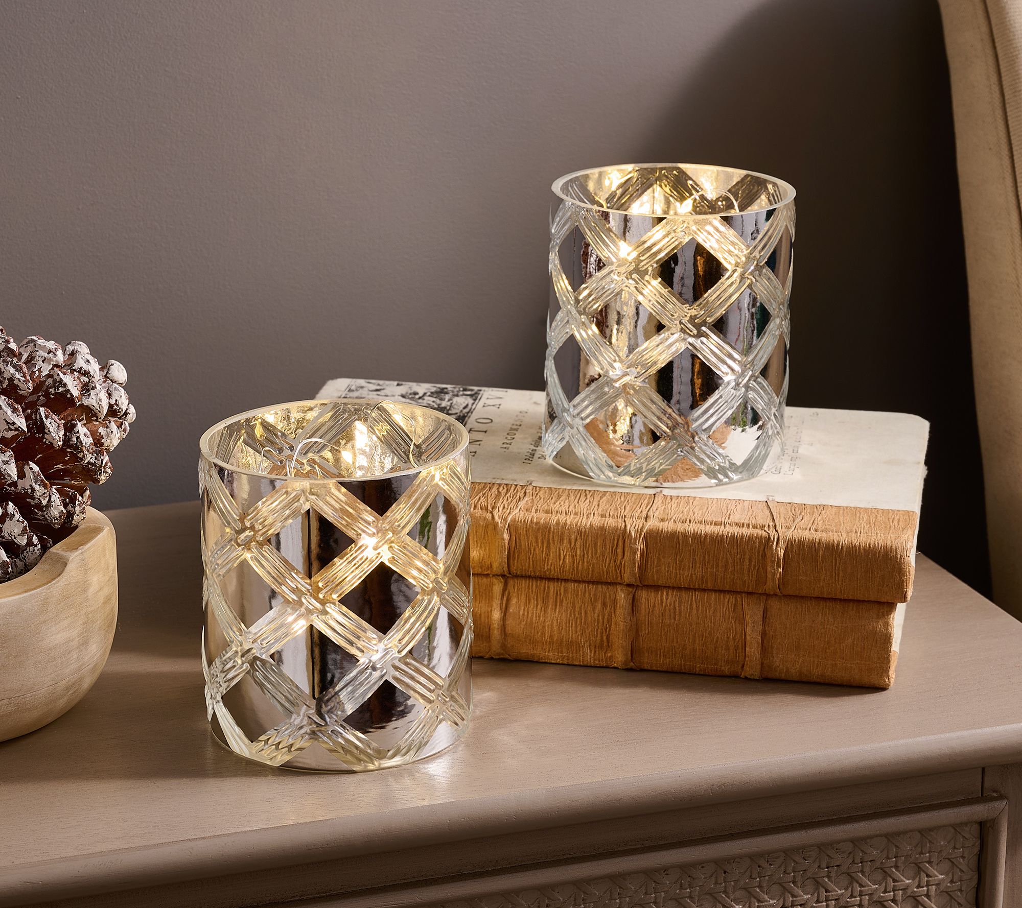 Set of 2 4" Illuminated Diamond Pattern Mini Hurricanes by Valerie