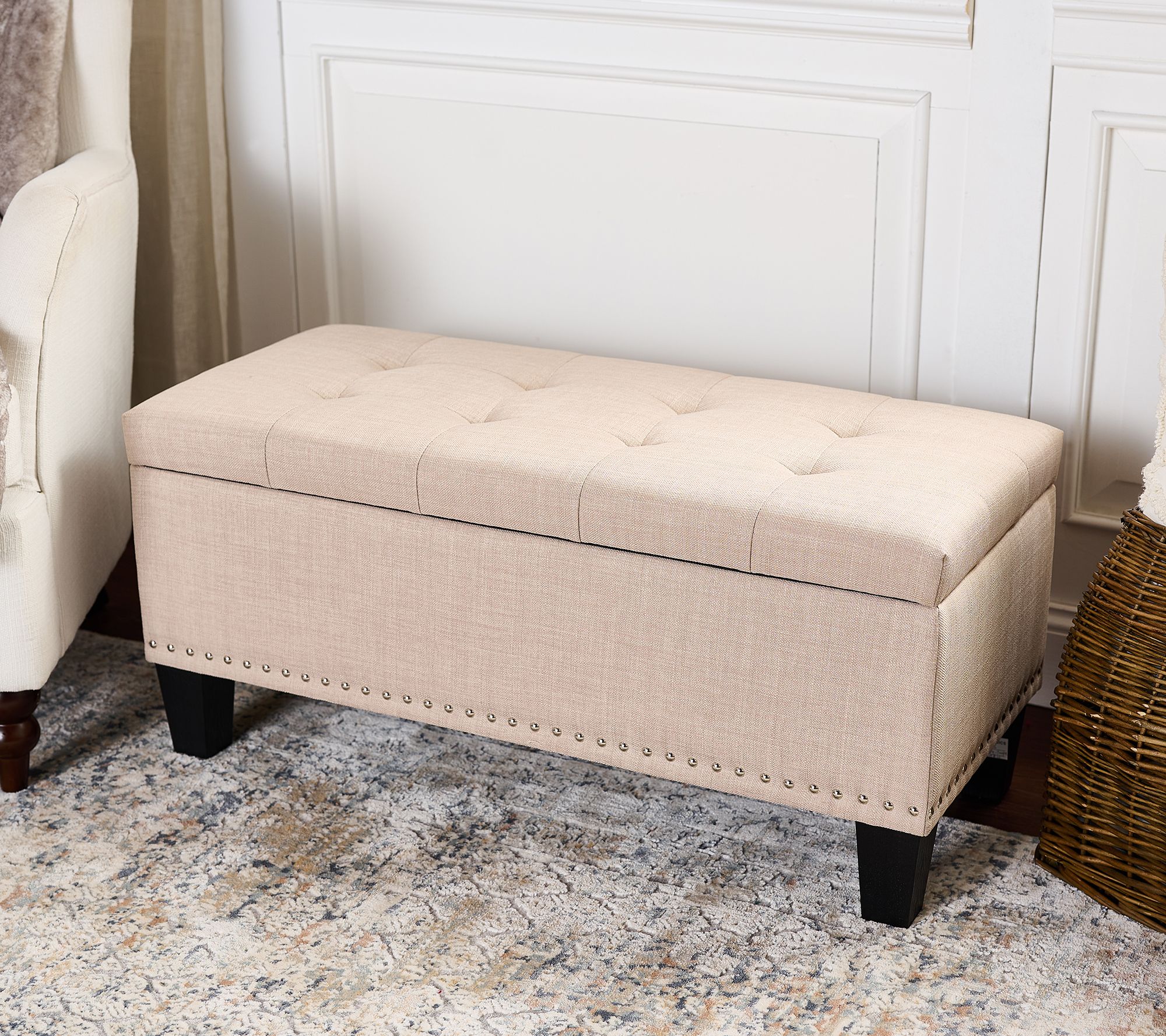 36"L Fabric Tufted Wooden Bench by Valerie