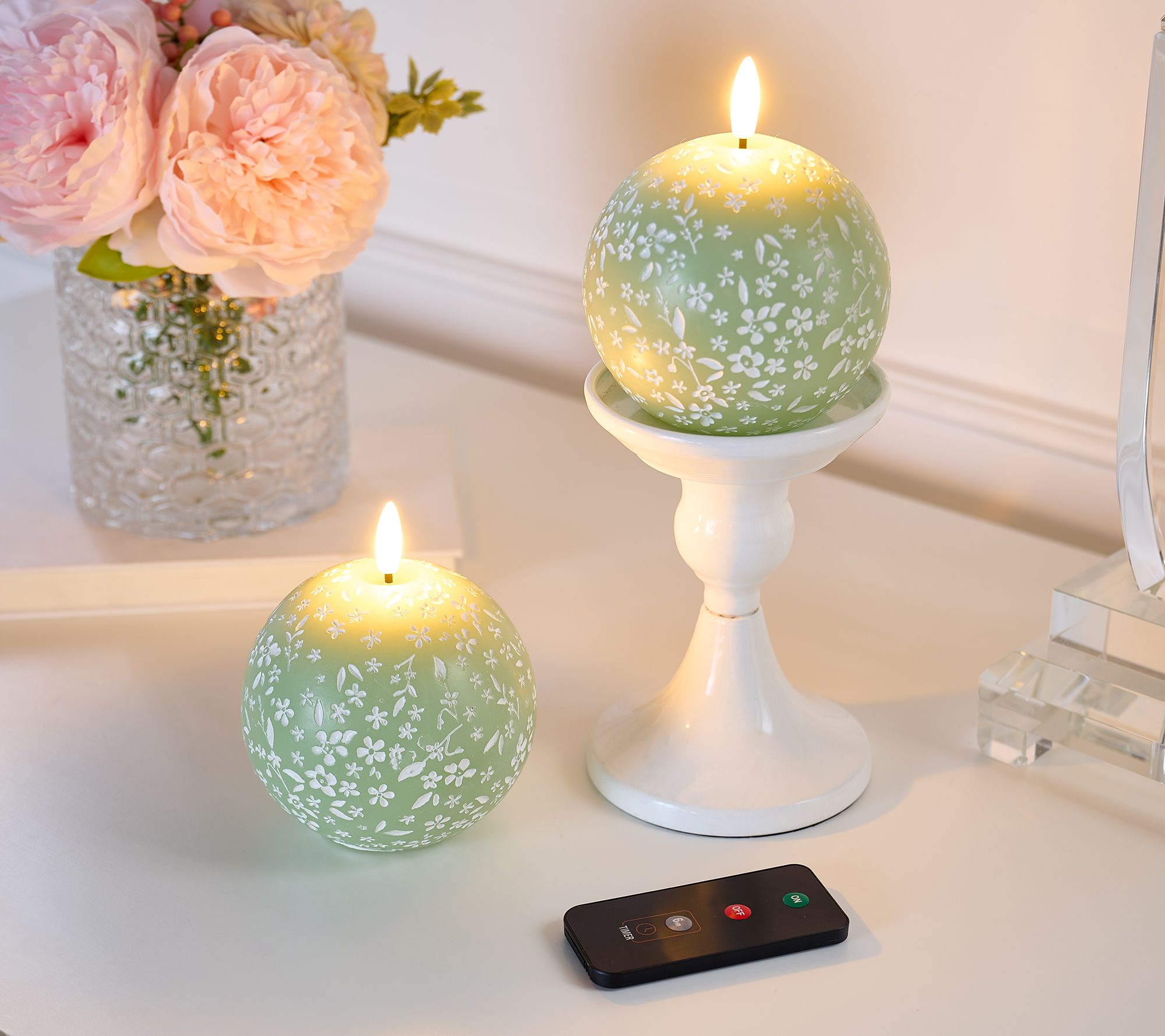 Home Reflections S/2 Flameless Spring Carved Spheres