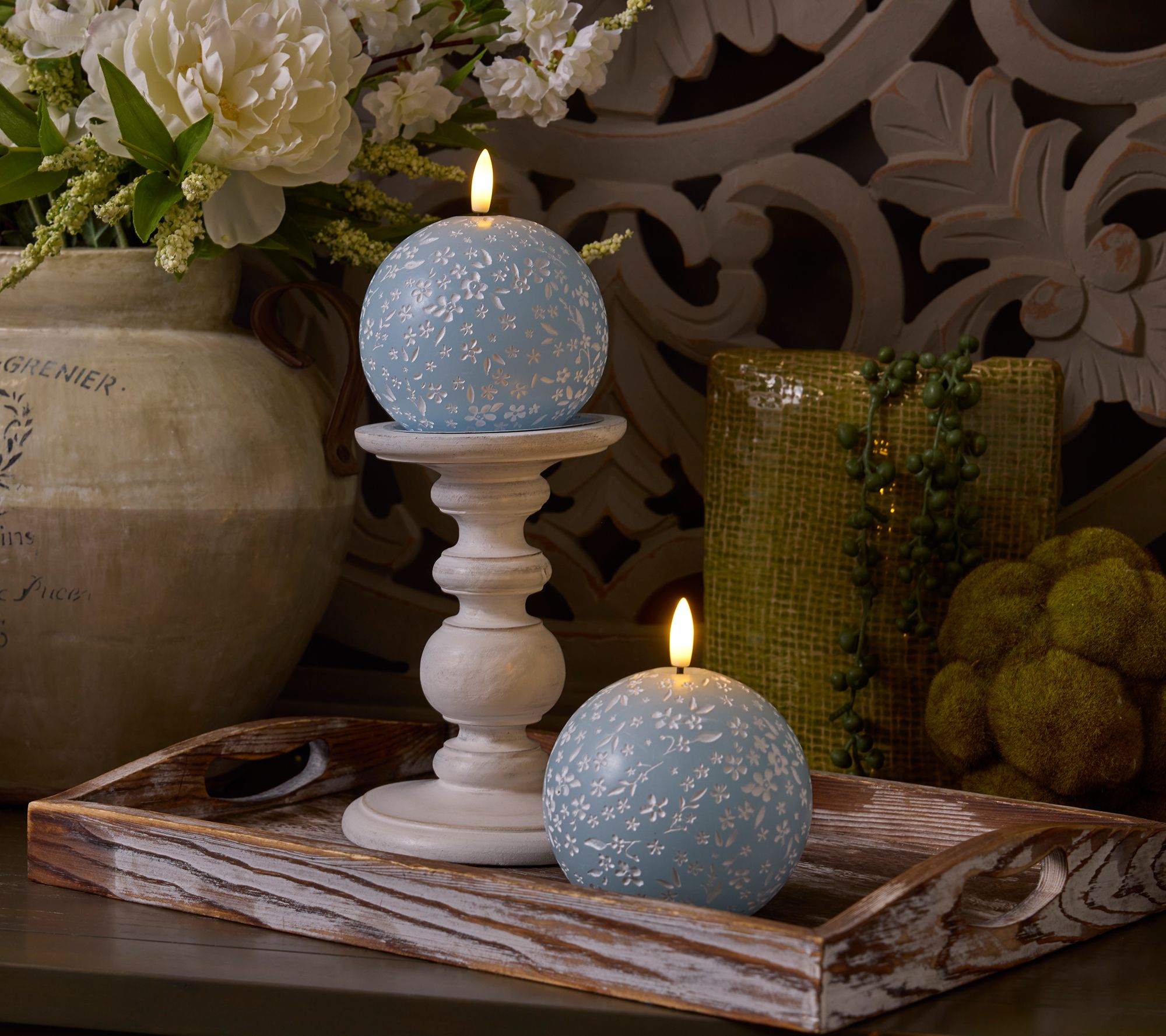 Home Reflections S/2 Flameless Spring Carved Spheres