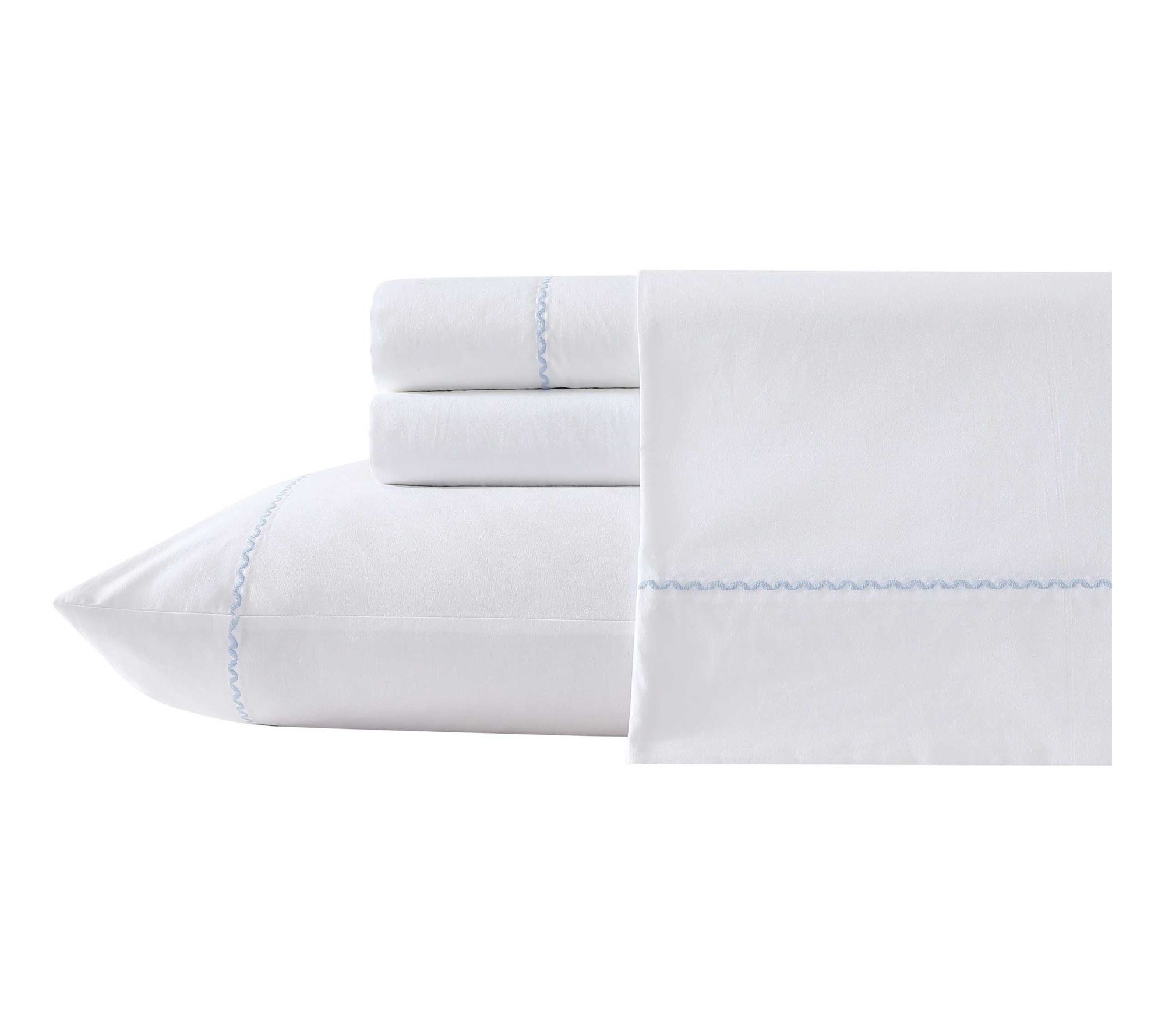 Laura Ashley Scallop Embroidered Blue Queen Sheet Set