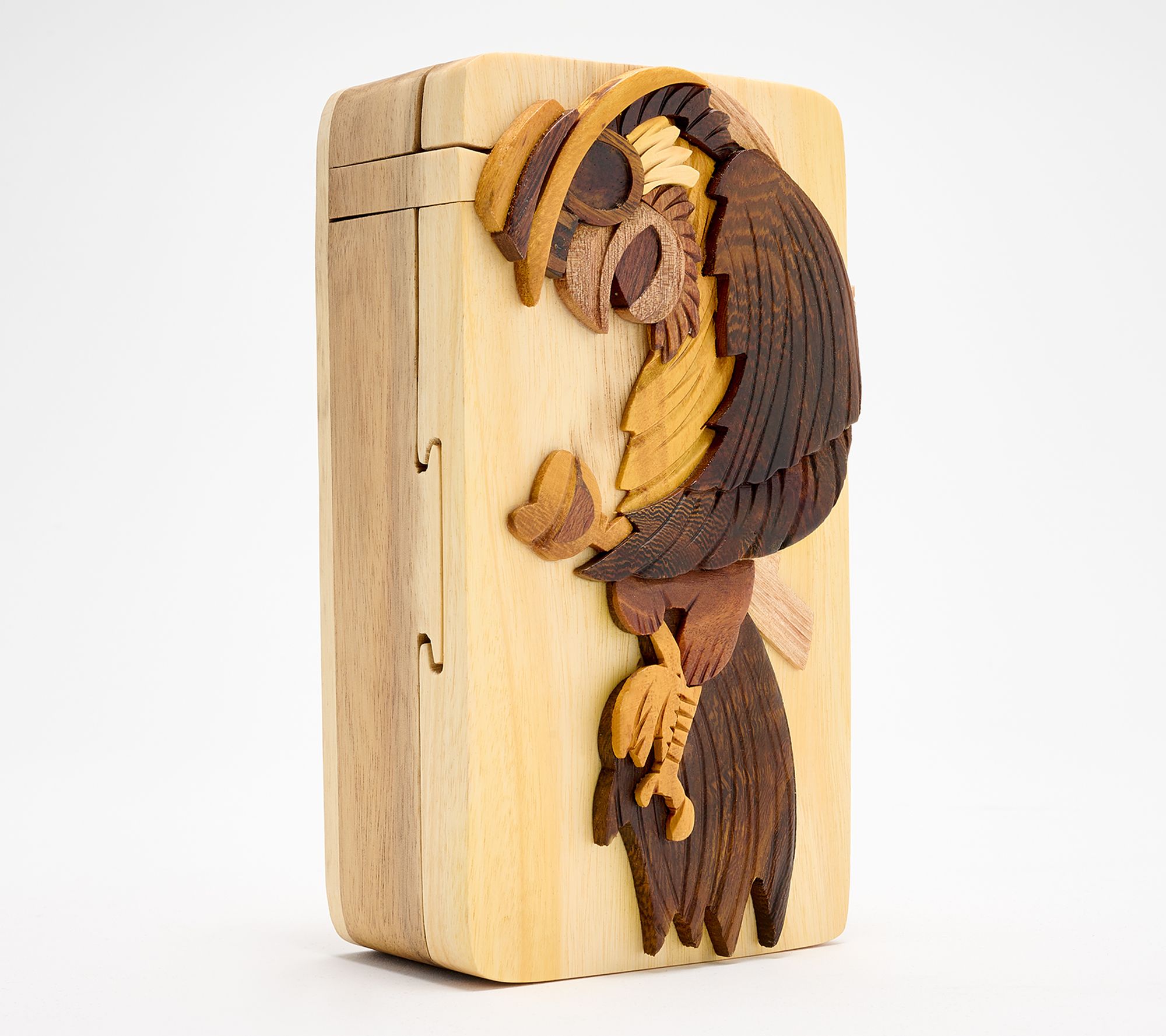 Carver Dan's Handcrafted Parrot on Beach Puzzle Box
