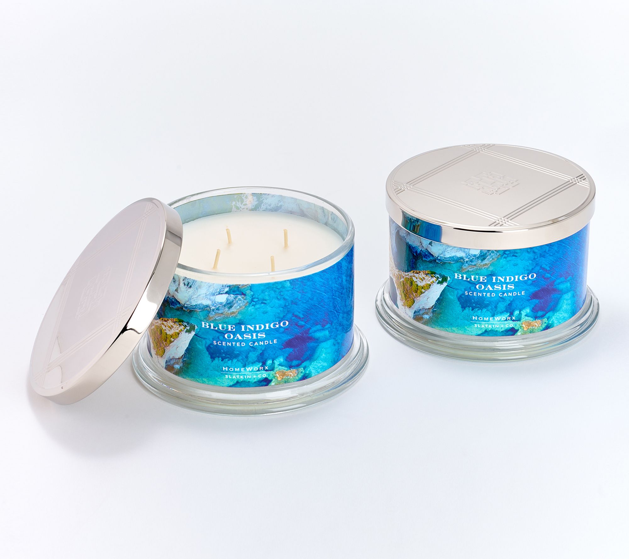 As Is HomeWorx by Slatkin & Co. S/2 18ozCandles Indigo