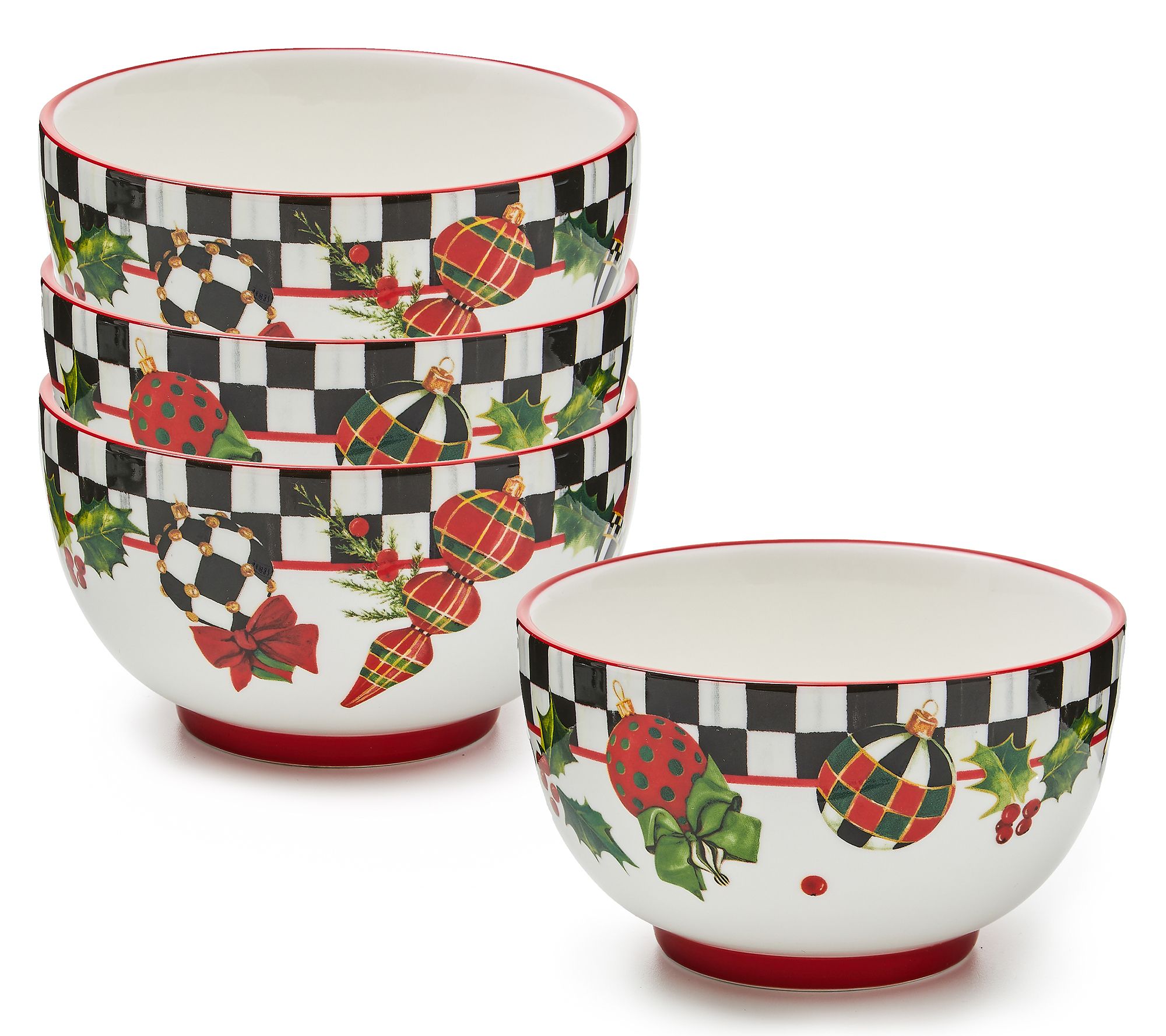 MacKenzie-Childs Deck the Halls Breakfast Bowls, Set of 4