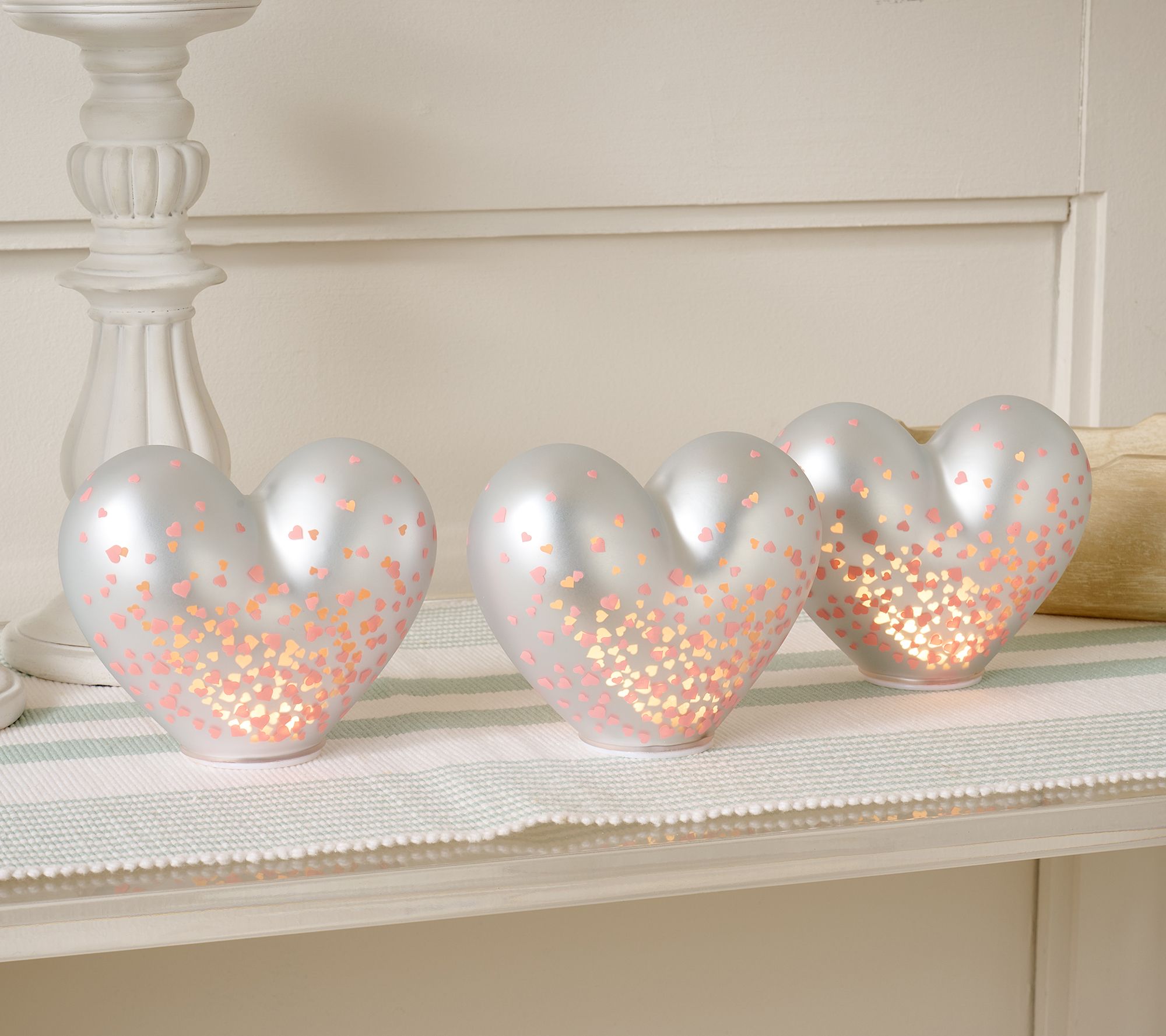 S/3 Illuminated Hearts with Confetti Heart Pattern by Valerie