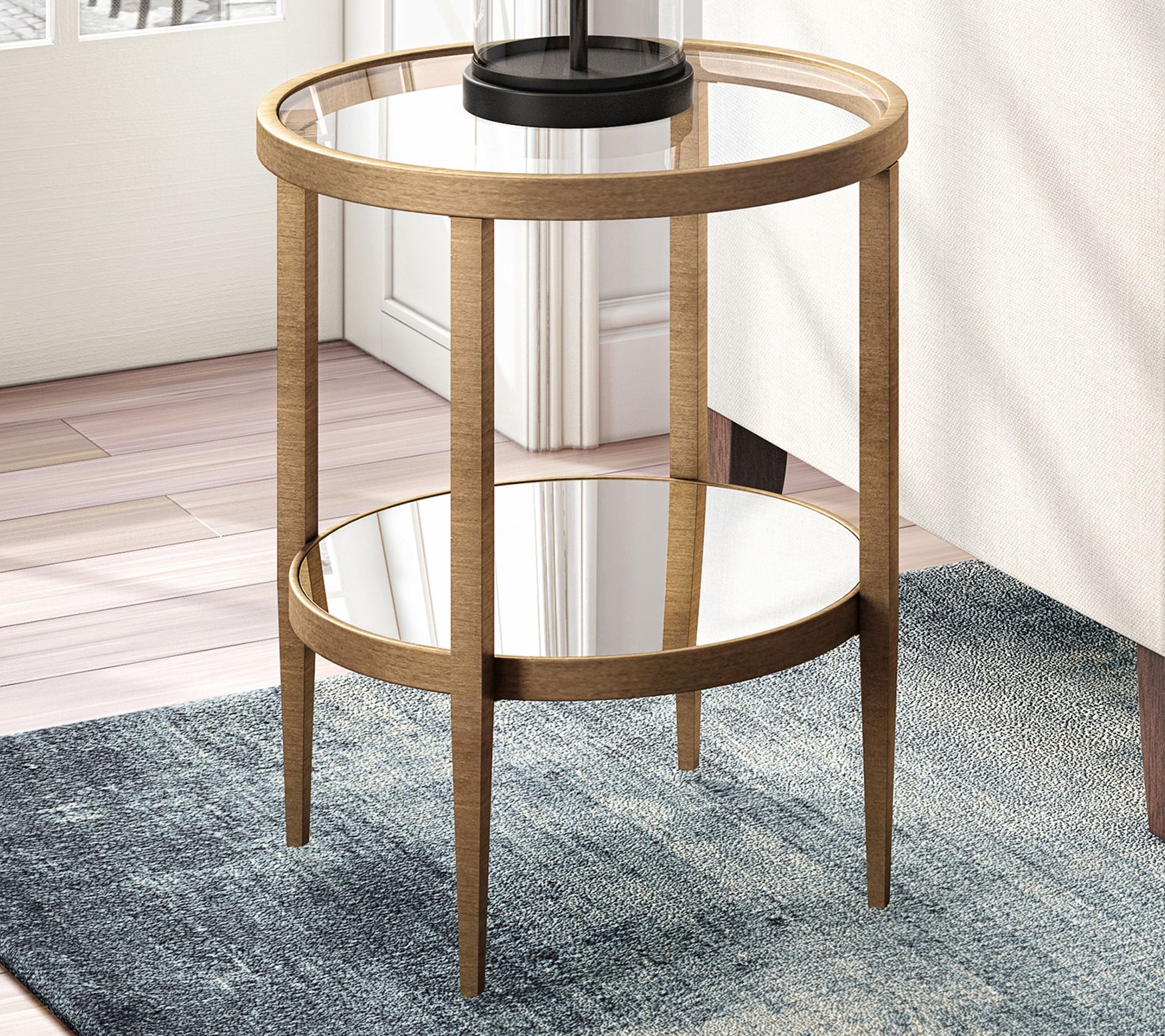 Hudson&Canal Hera 20" Wide Round Side Table with Mirror Shelf