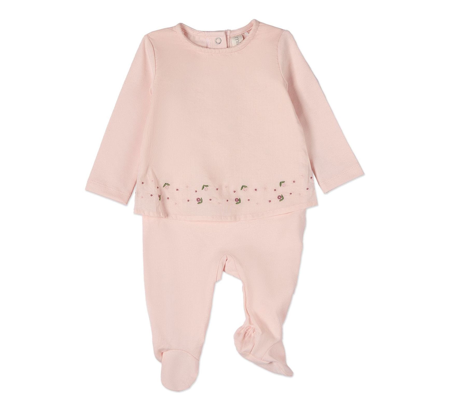 MiniMoi Baby Flouncy Floral Overlay EmbroideredCotton Footie