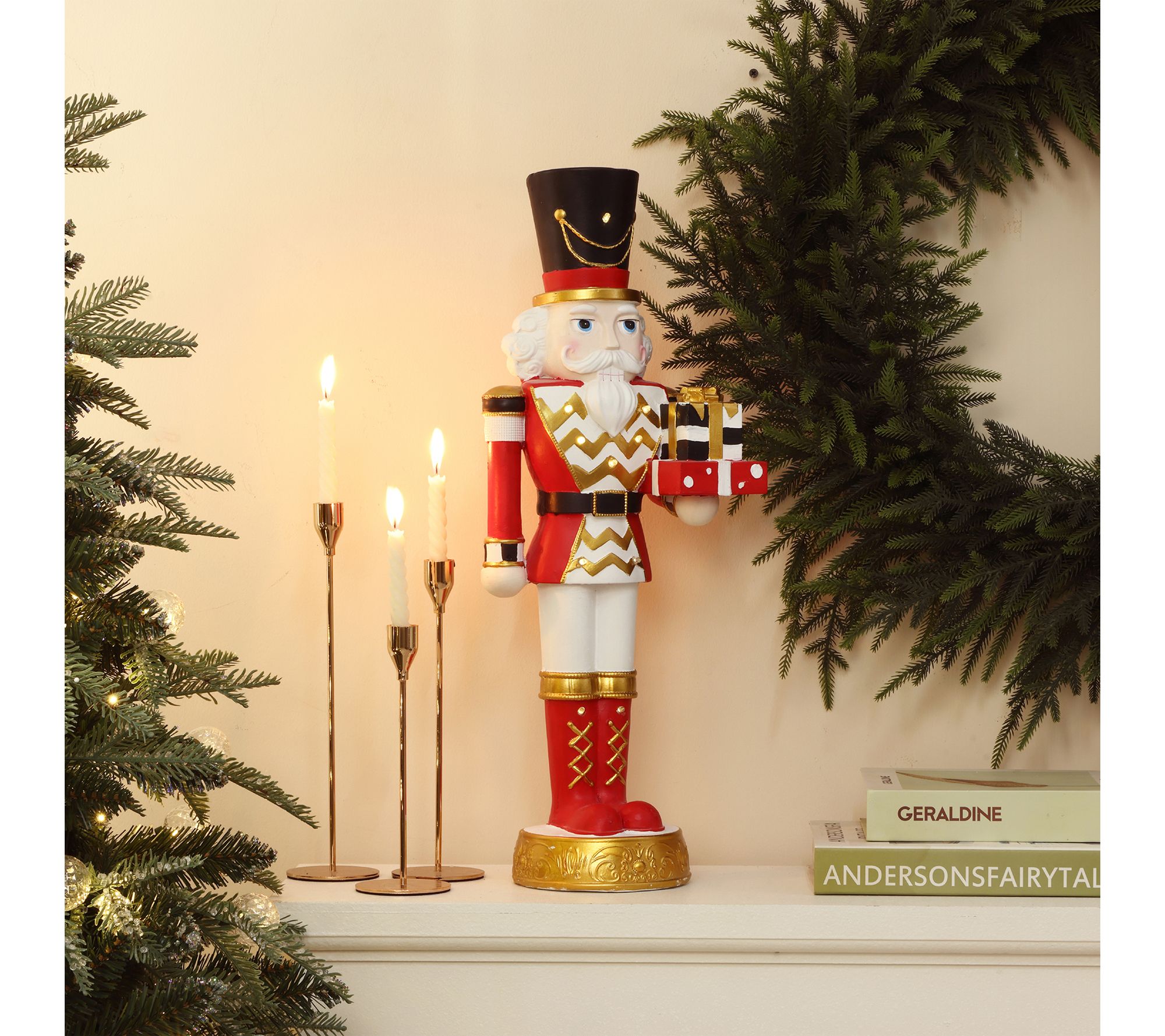 LuxenHome 2ft Lighted Red Nutcracker Soldier with Presents