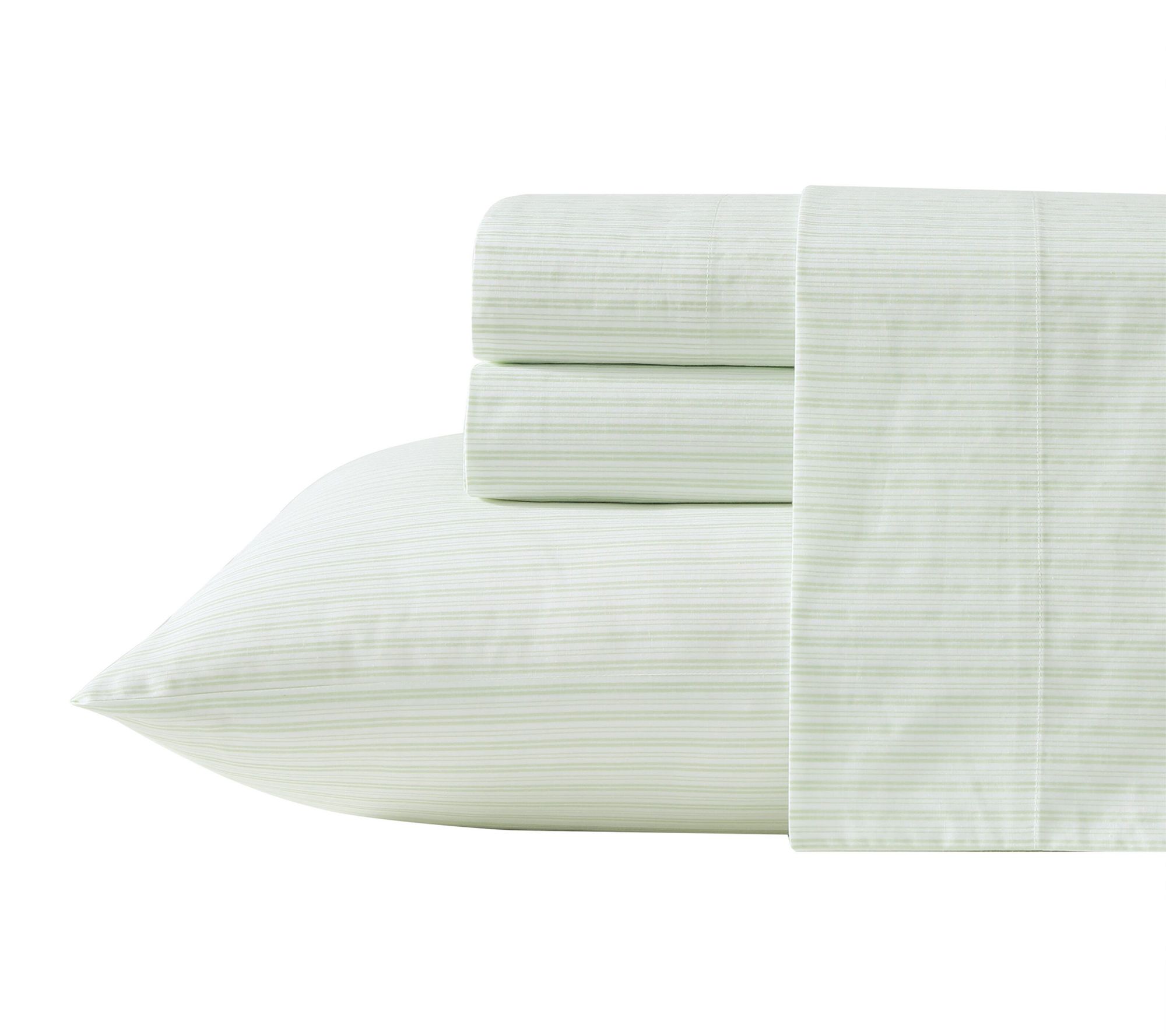 Laura Ashley Bedford Stripe Green Cotton Twin Sheet Set