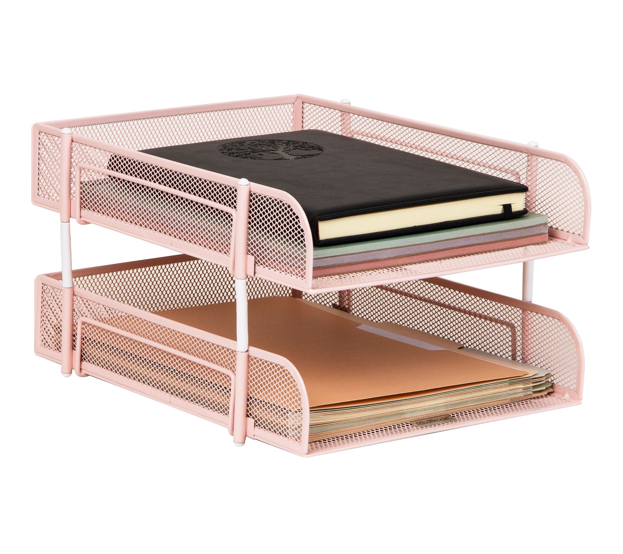 Mind Reader 2-Tier Metal Stackable Paper Tray, Pink