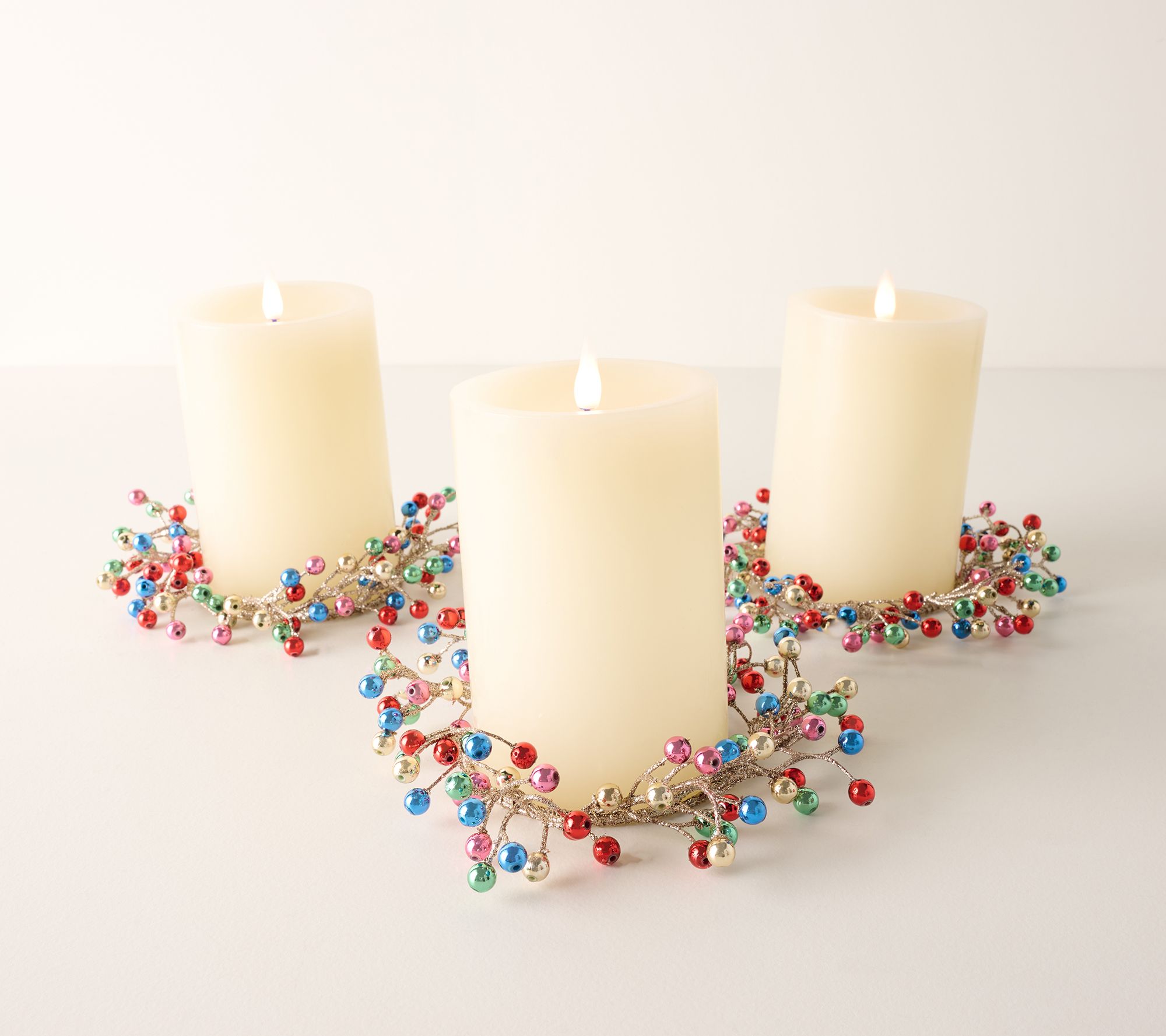 Set of 3 Gittered Beaded Candle Rings by Valerie