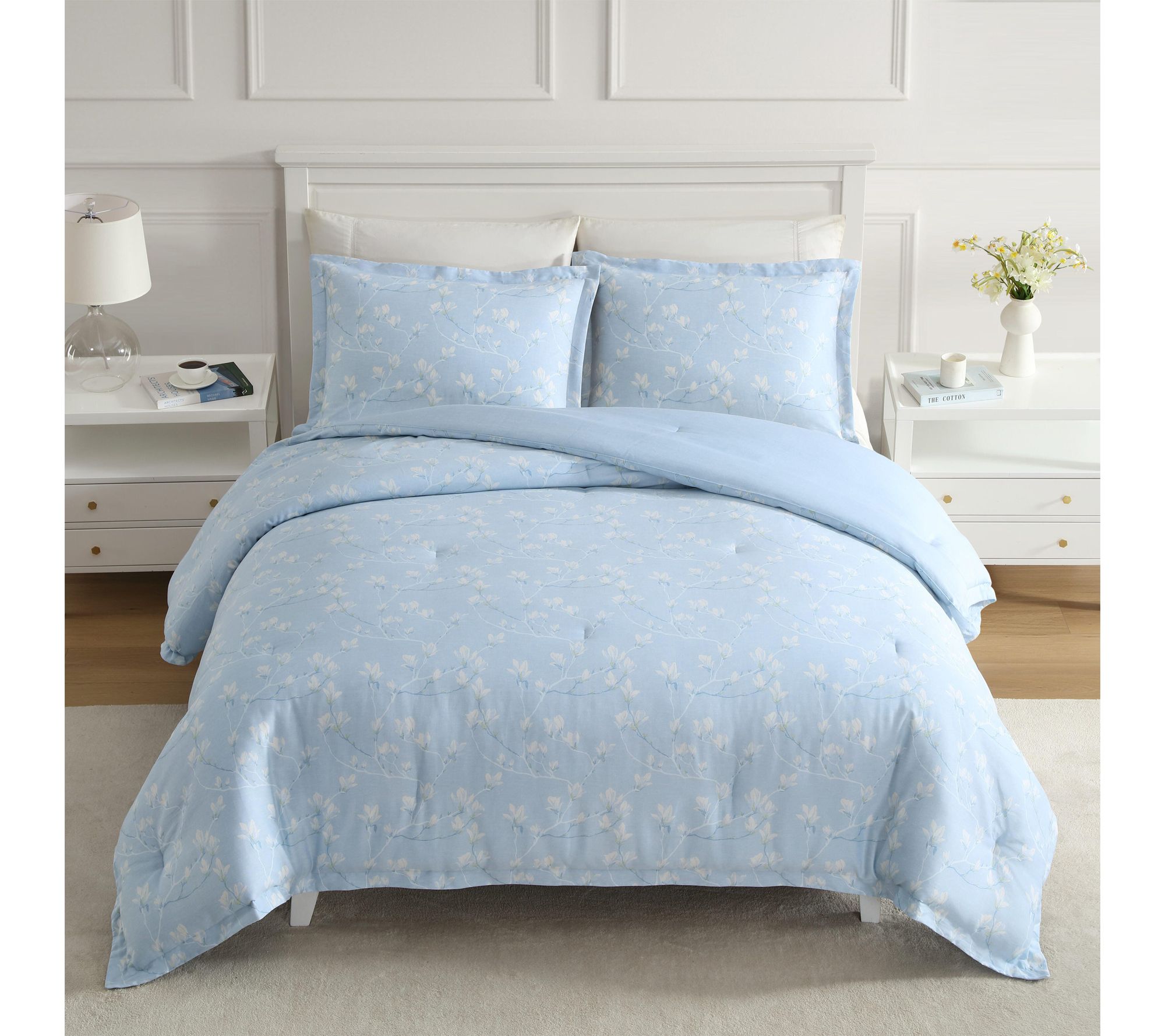 Laura Ashley Magnolia Grove Blue Cotton Twin Comforter Set - QVC.com