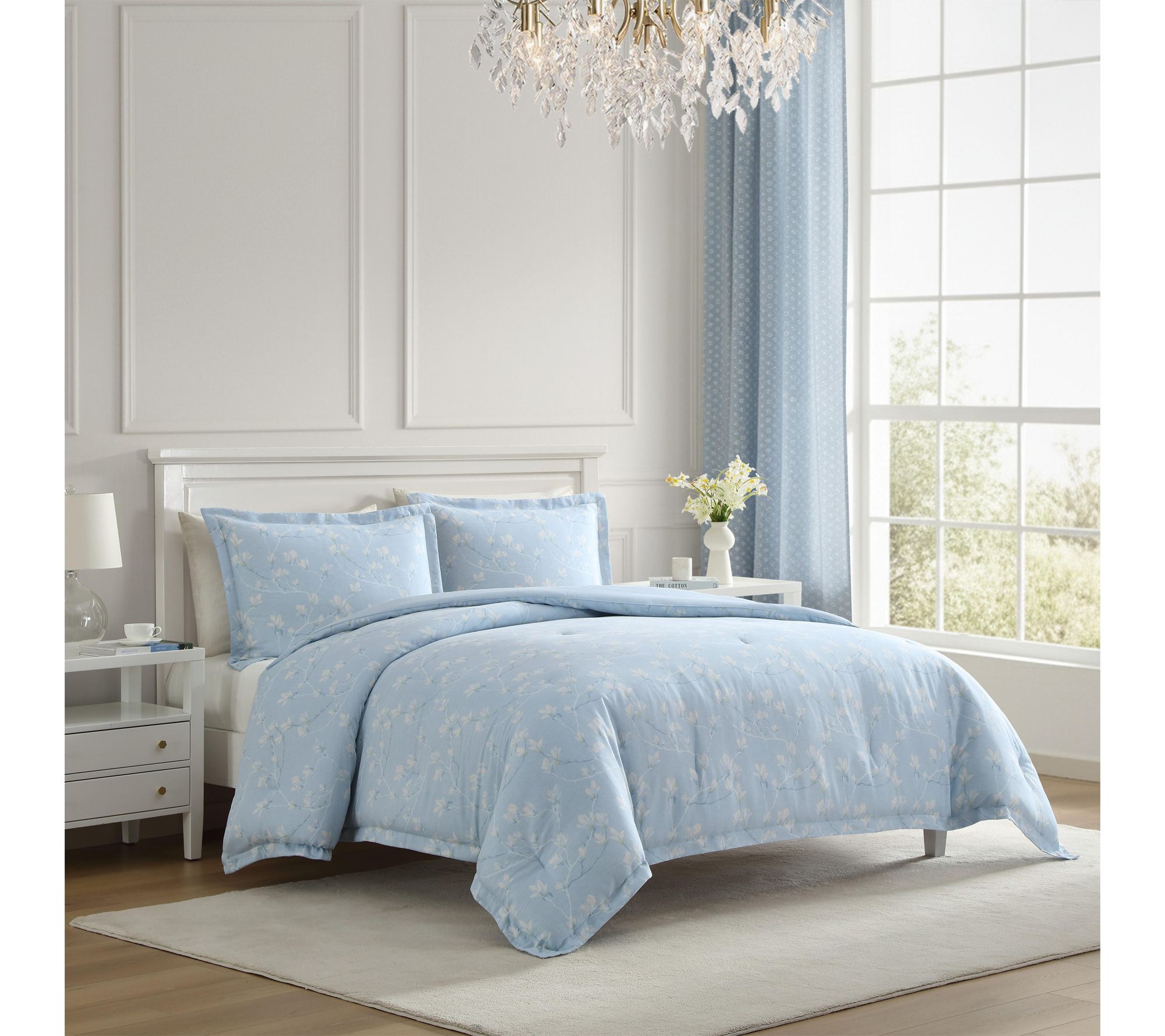 Laura Ashley Magnolia Grove Blue Cotton Twin Comforter Set