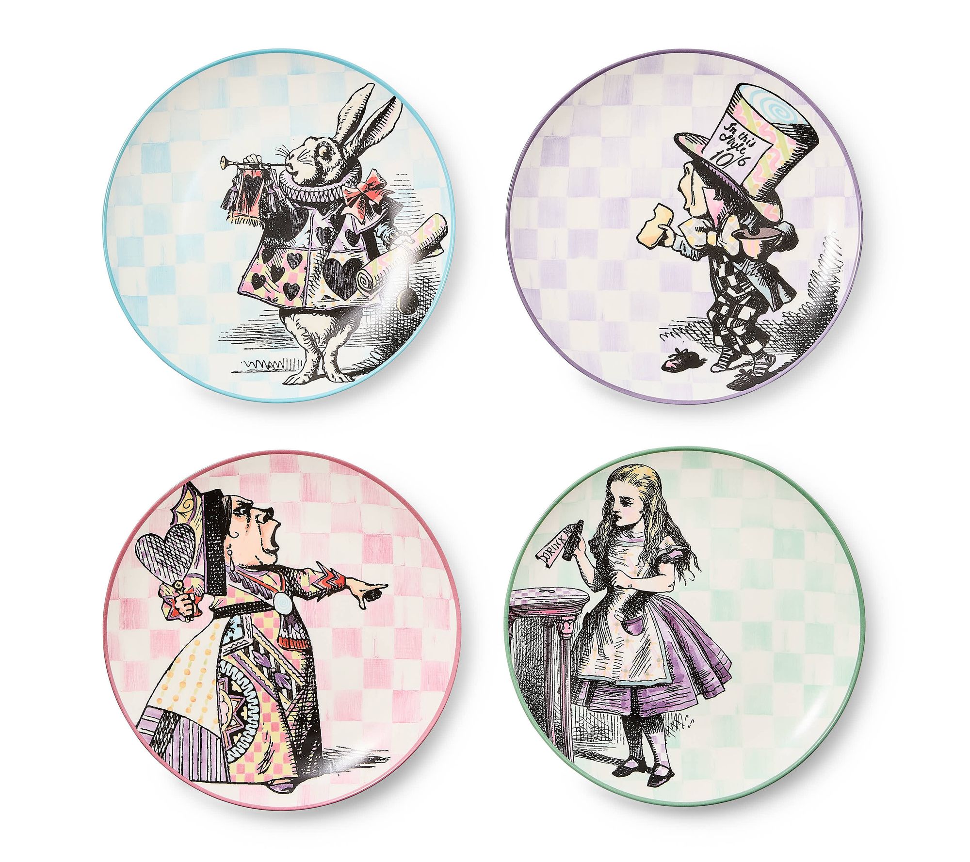 "As Is" MacKenize-Child Alice in Wonderland Set of 4 Plates