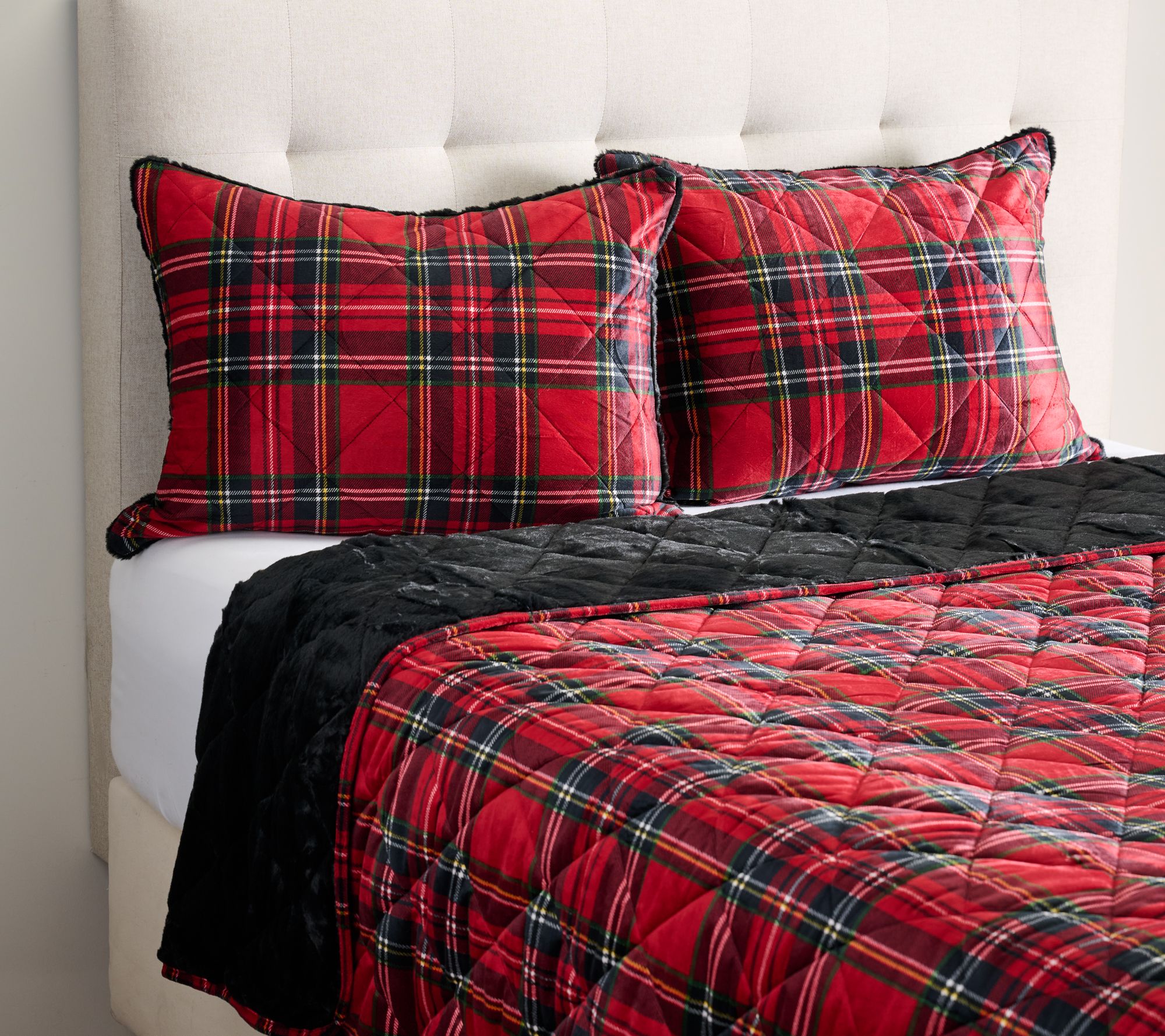 Tartan & Faux Fur Reversible Winter Queen Quilt Set by Kim Gravel