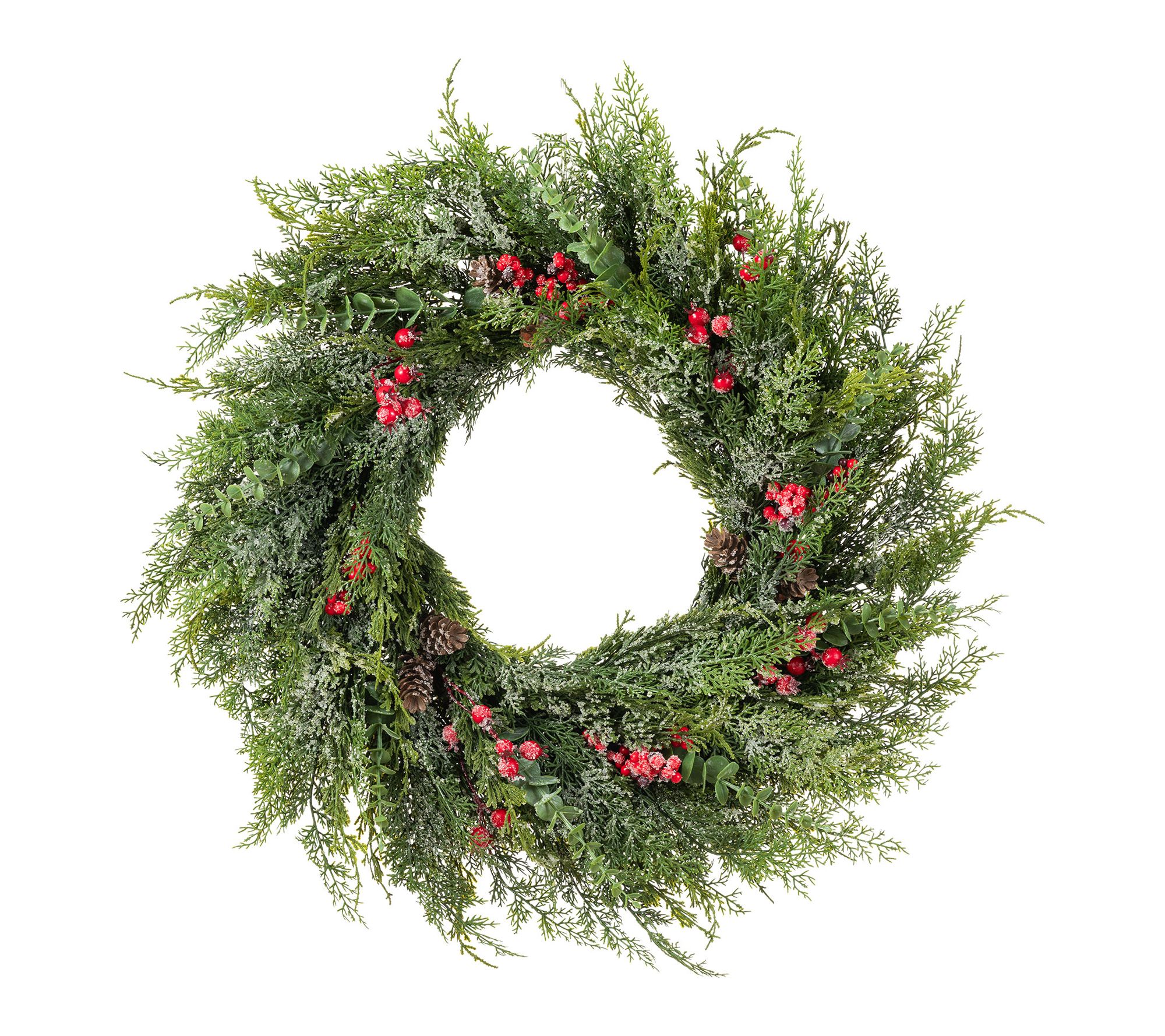 Glitzhome 28"D Christmas Greenery Frosted Dripping Wreath