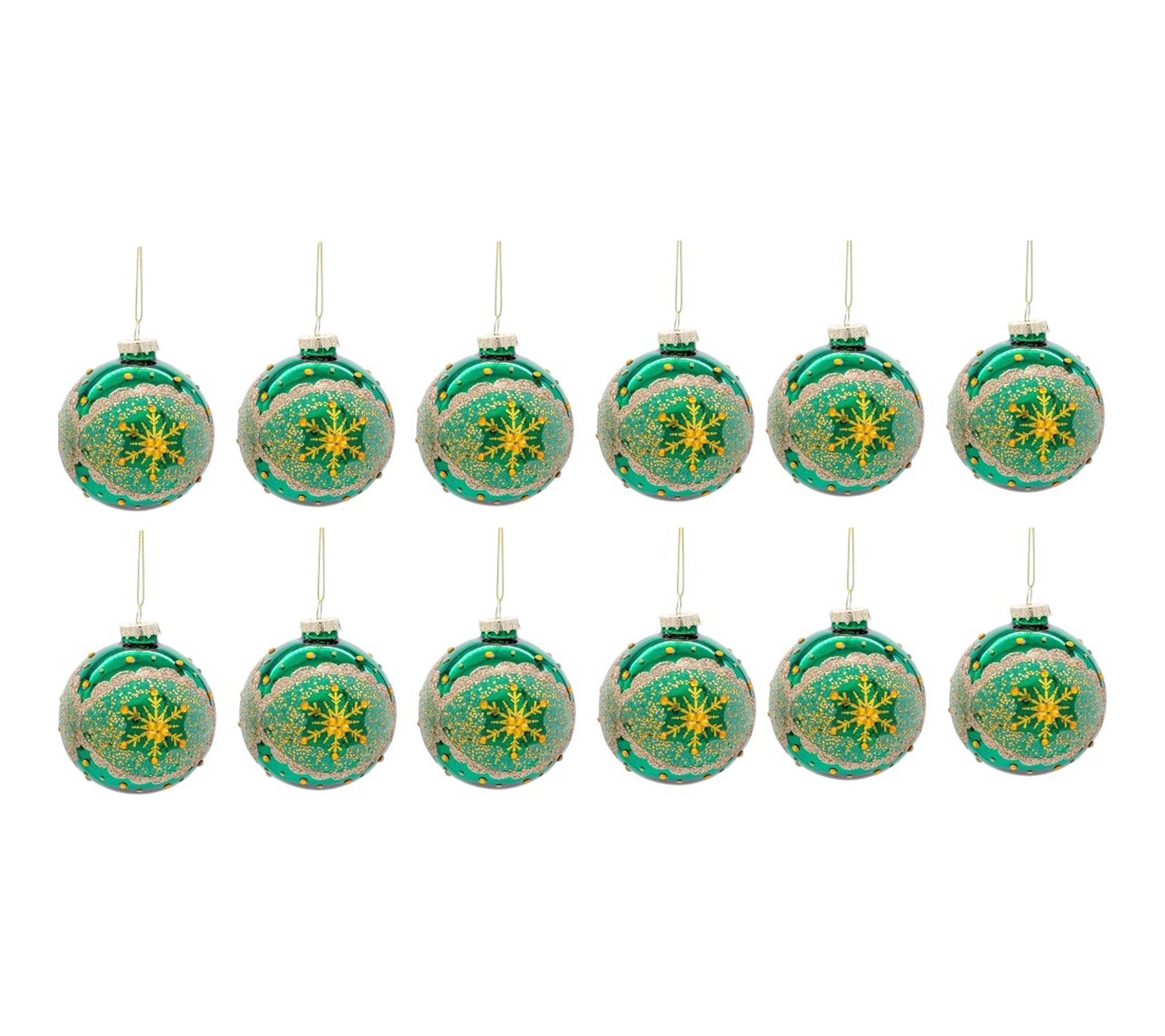 RC Home Decor-Set of 12 Emerald Green Glass Christmas Ornament