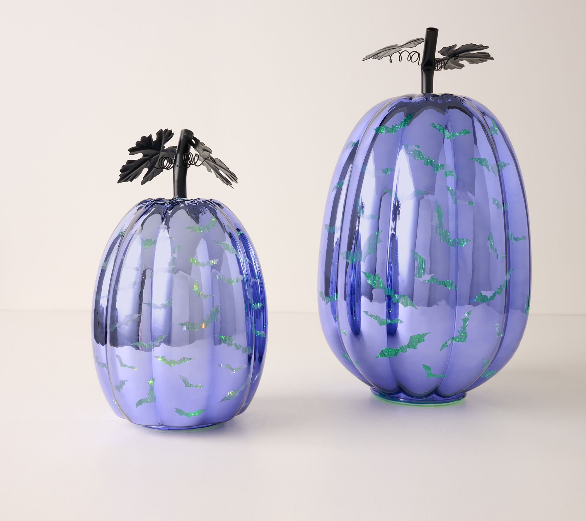 "As Is" Hay & Harvest Set of 2 Illuminated Bat Pumpkins with Remote