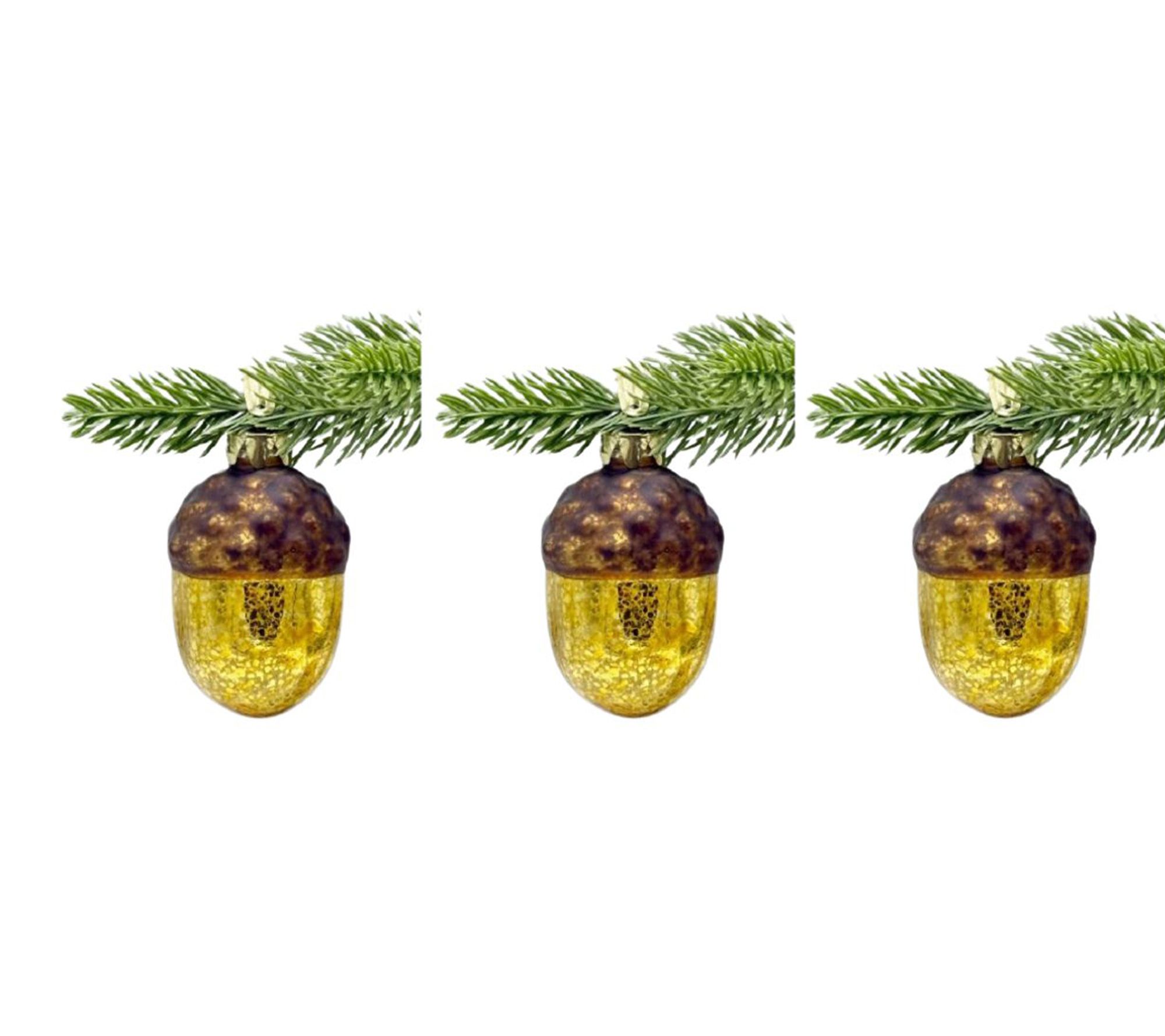Whitehurst 3" Gold Acorn Glass Orns w Cap by Eddie Ross, S/3