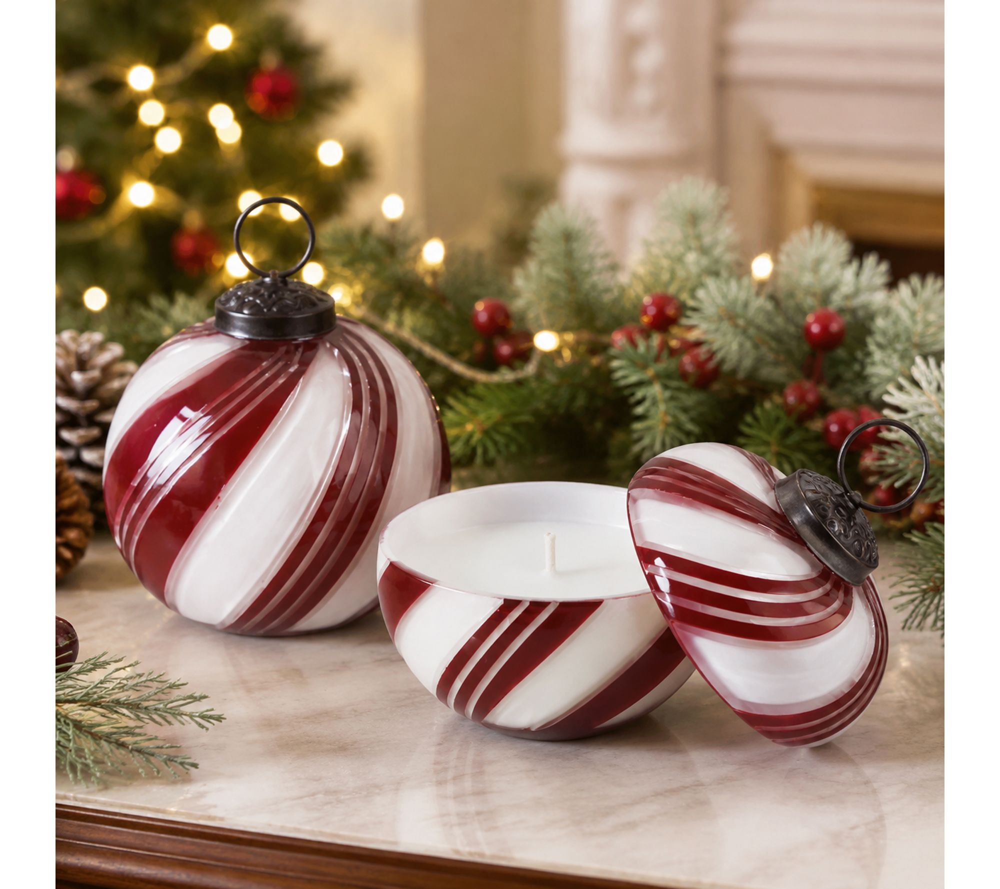 RC Home Decor -Set of 2 Striped Glass Ornament Candles