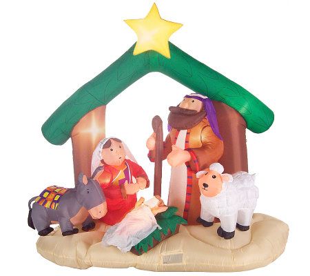 6' Inflatable Nativity Scene with Lights and 11 Christmas Songs - QVC.com