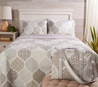 Home 5pc Garden Trellis Queen Bed Comforter Set QVC Seaglass Isaac Mizrahi Live 