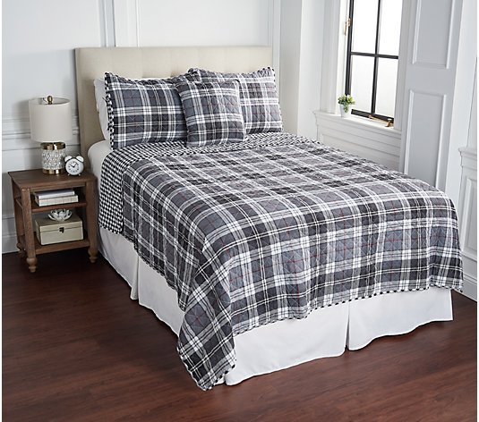 Home Reflections Reversible Plaid Quilt Set w/ Pillow -King