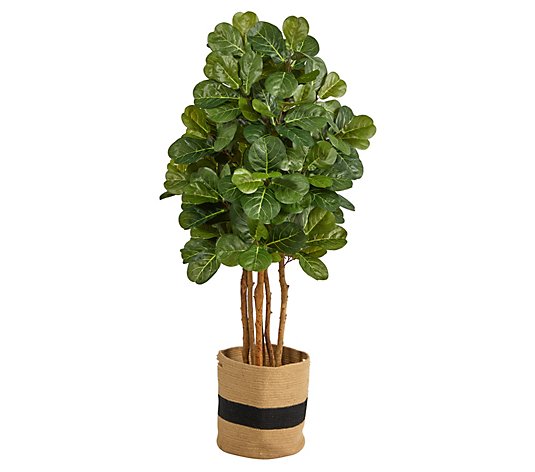 5' Fiddle Leaf Fig Cotton Planter by Nearly Natural