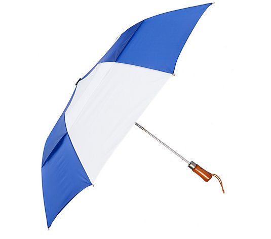 RainAlertz 46" Auto-Open Umbrella, Wood Handle,Nickel Accents