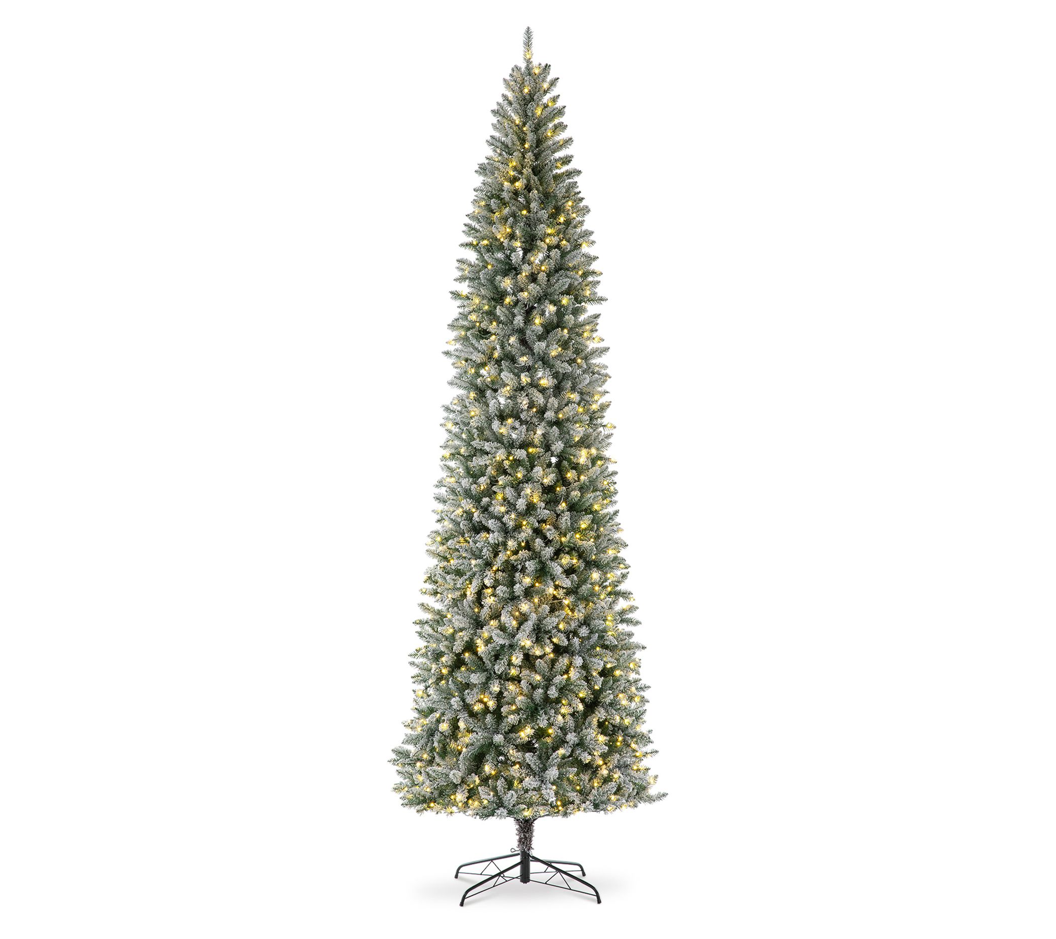Glitzhome 11' Pre-Lit Flocked Pencil Fir Artificial Christmas