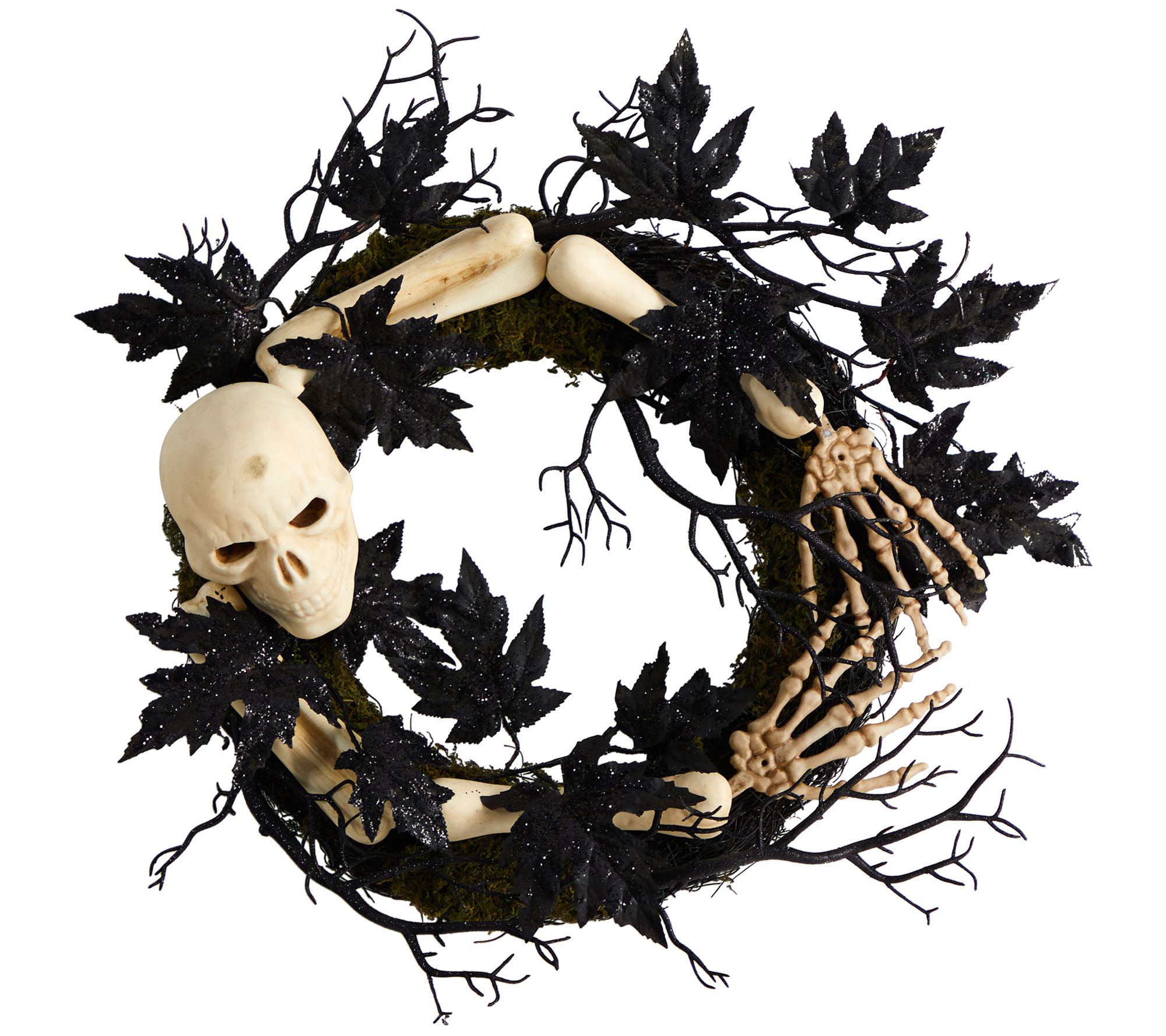Nearly Natural 24" Halloween Skull and Bones Wreath