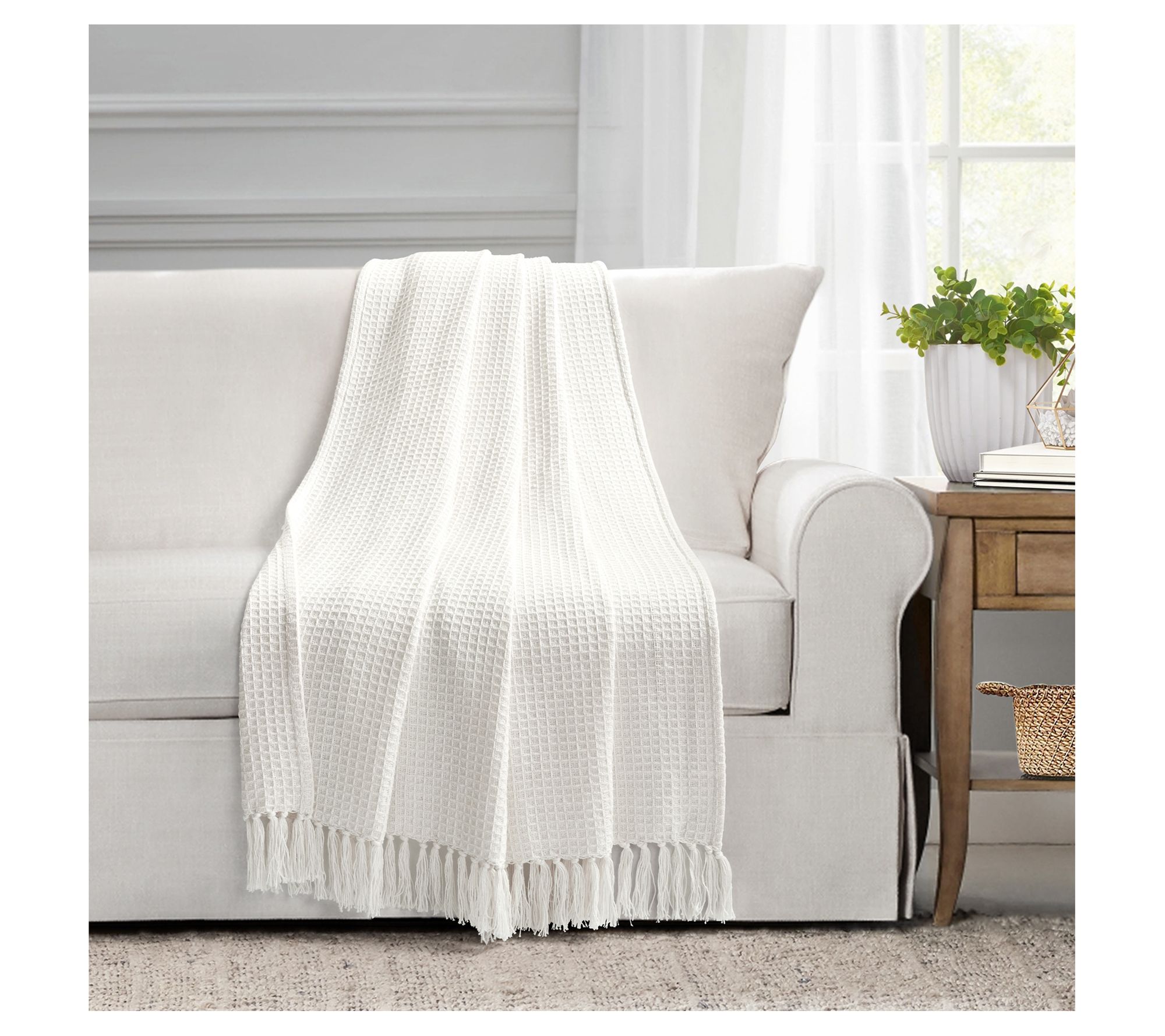 Waffle Cotton Knit Throw White Single 50X60 byush Decor