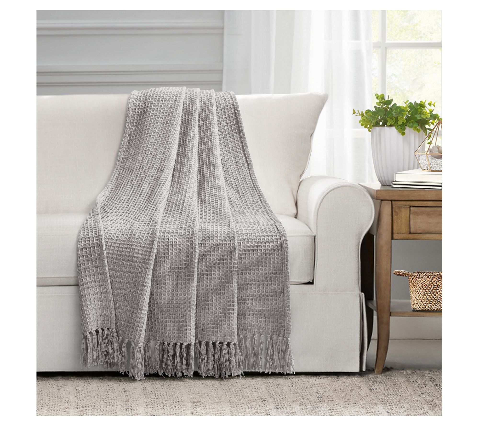 Waffle Cotton Knit Throw White Single 50X60 by Lush Decor