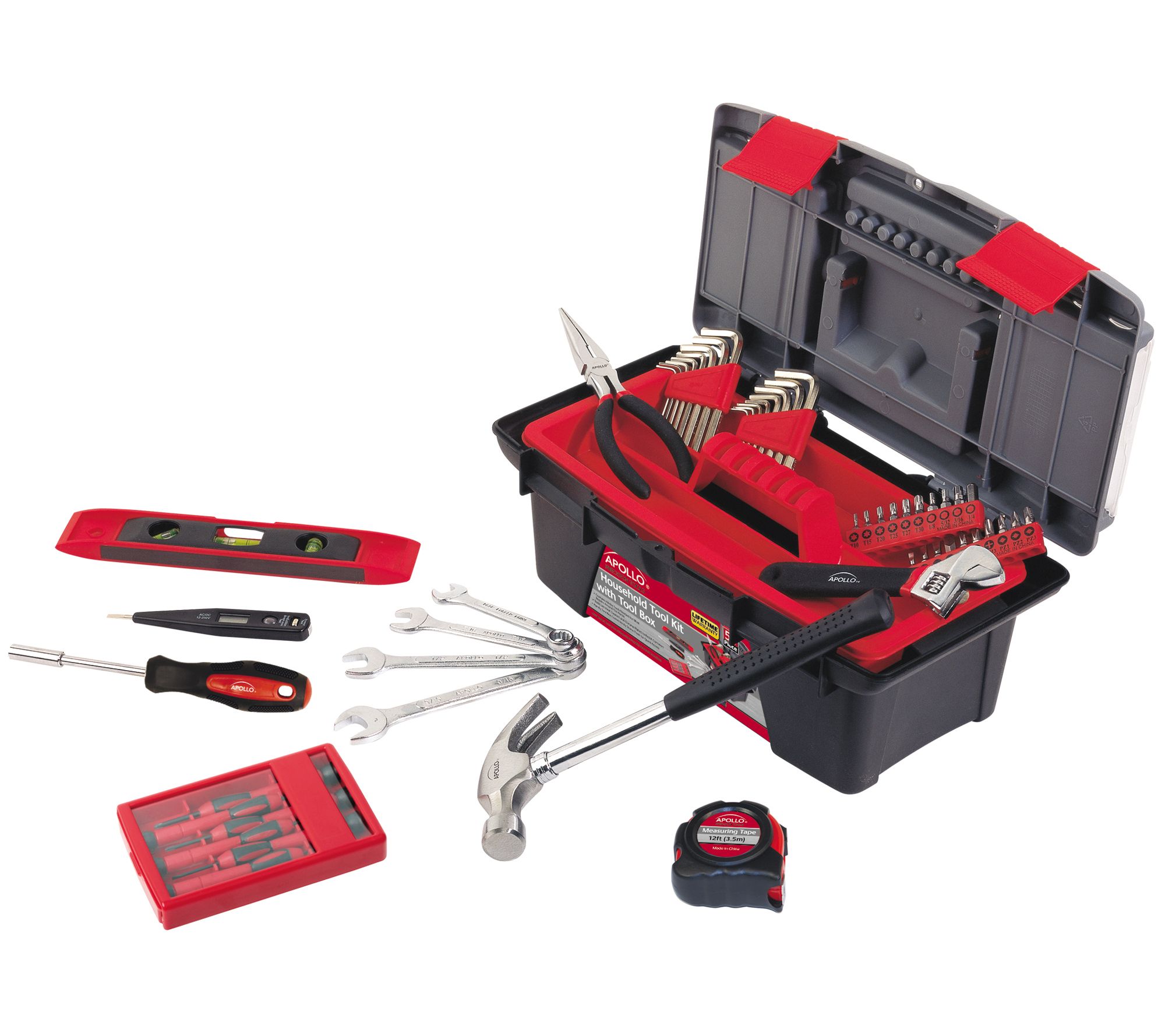 Apollo Tools 53-Piece Household Tool Kit with Tool Box
