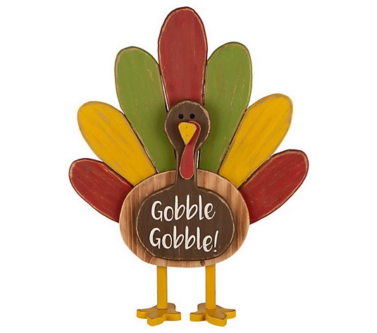 Glitzhome Mr. Turkey Thanksgiving Harvest Wooden Standing Sign