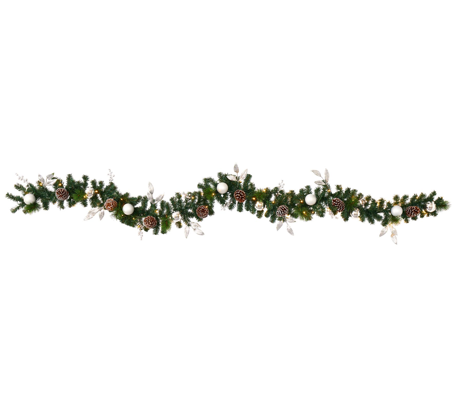 9' Ornament/Pinecone Garland w/Lights by NearlyNatural
