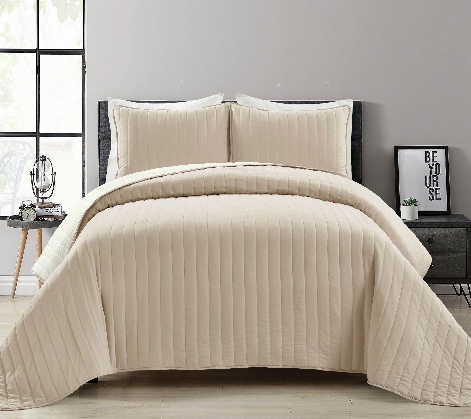 Soft Stripe All Season King Quilt/Coverlet Set