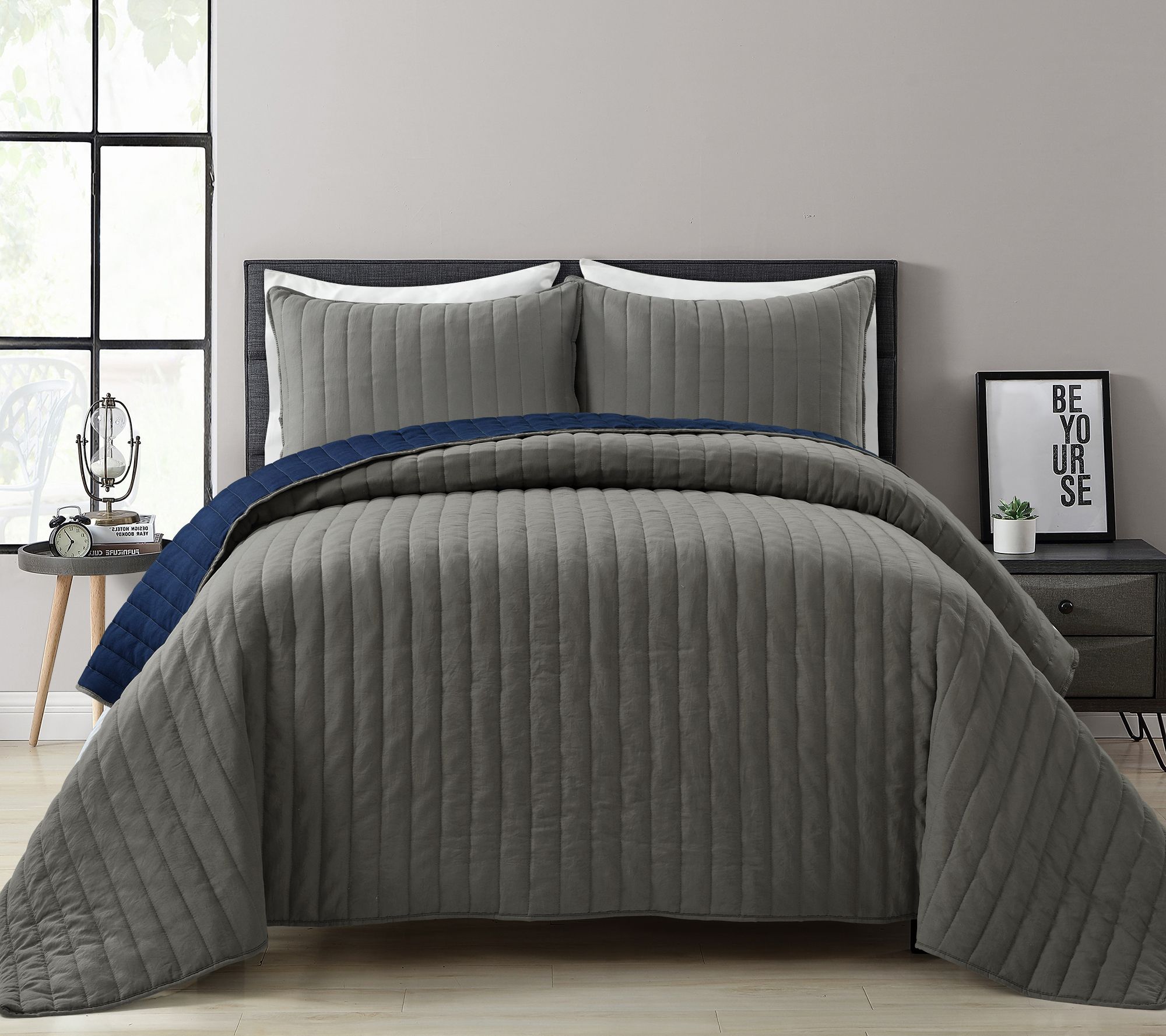 Soft Stripe All Season King Quilt/Coverlet Set