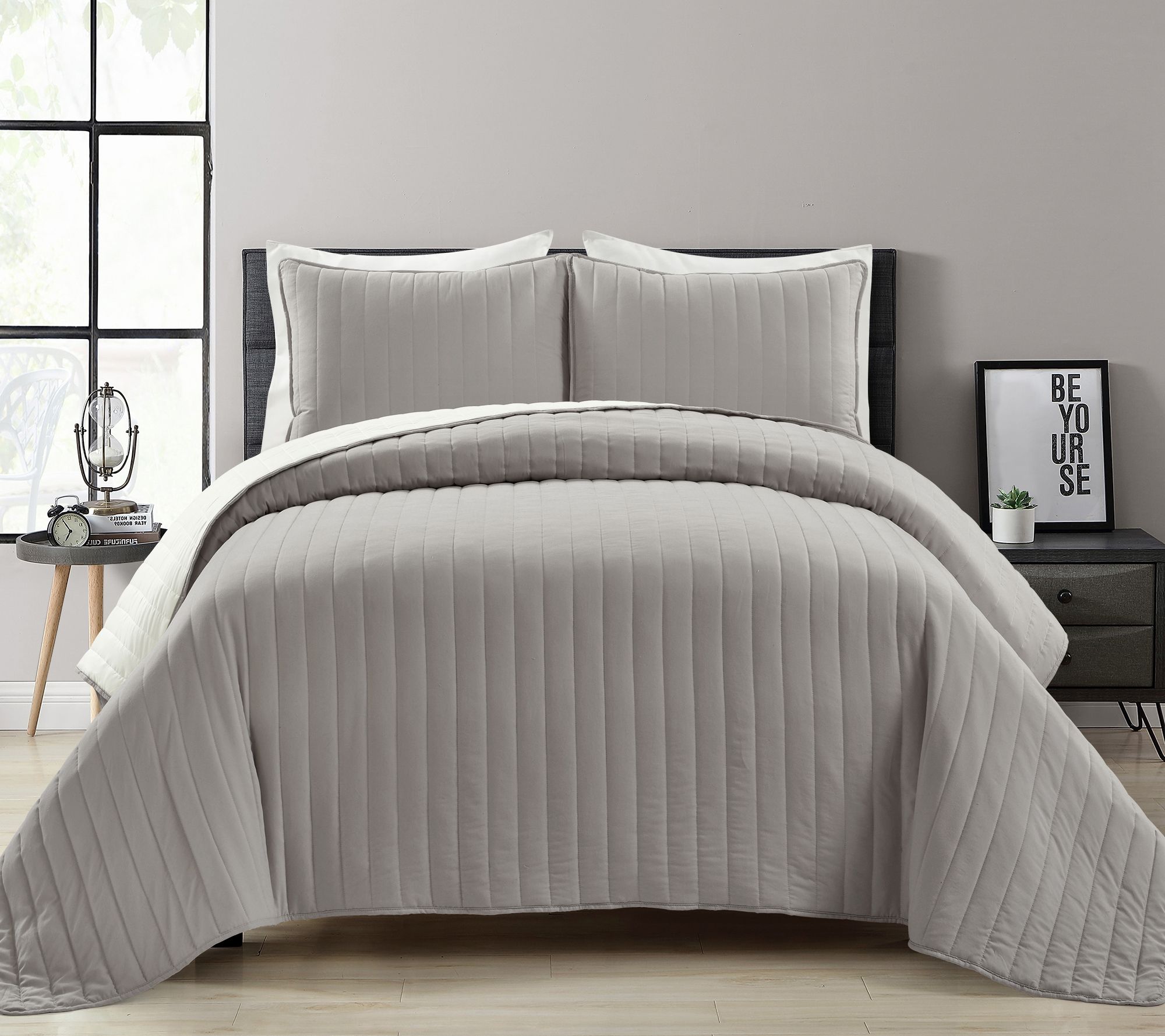 Soft Stripe All Season King Quilt/Coverlet Set