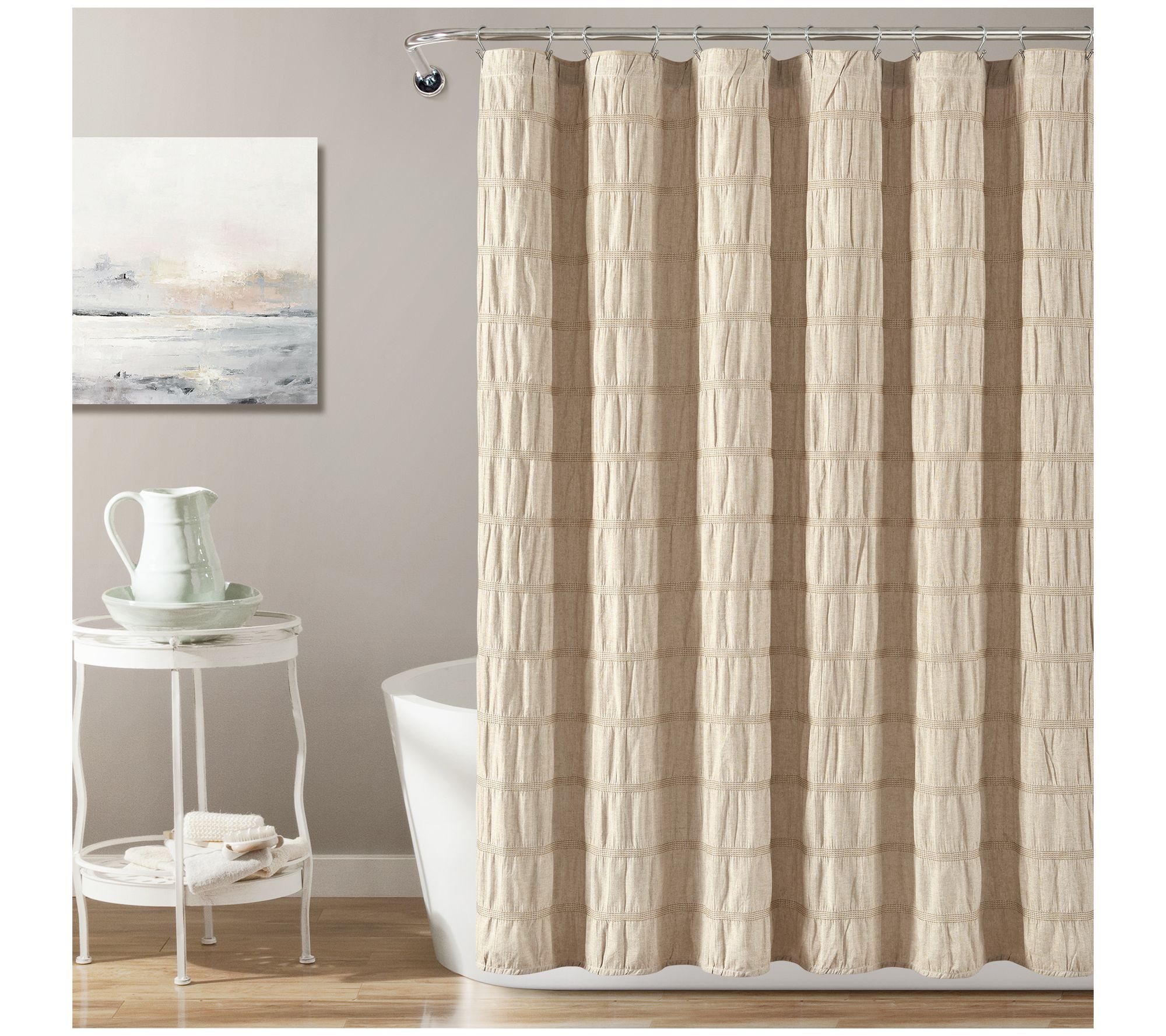 Waffle Stripe Woven Cotton Shower Curtain by Lush Decor