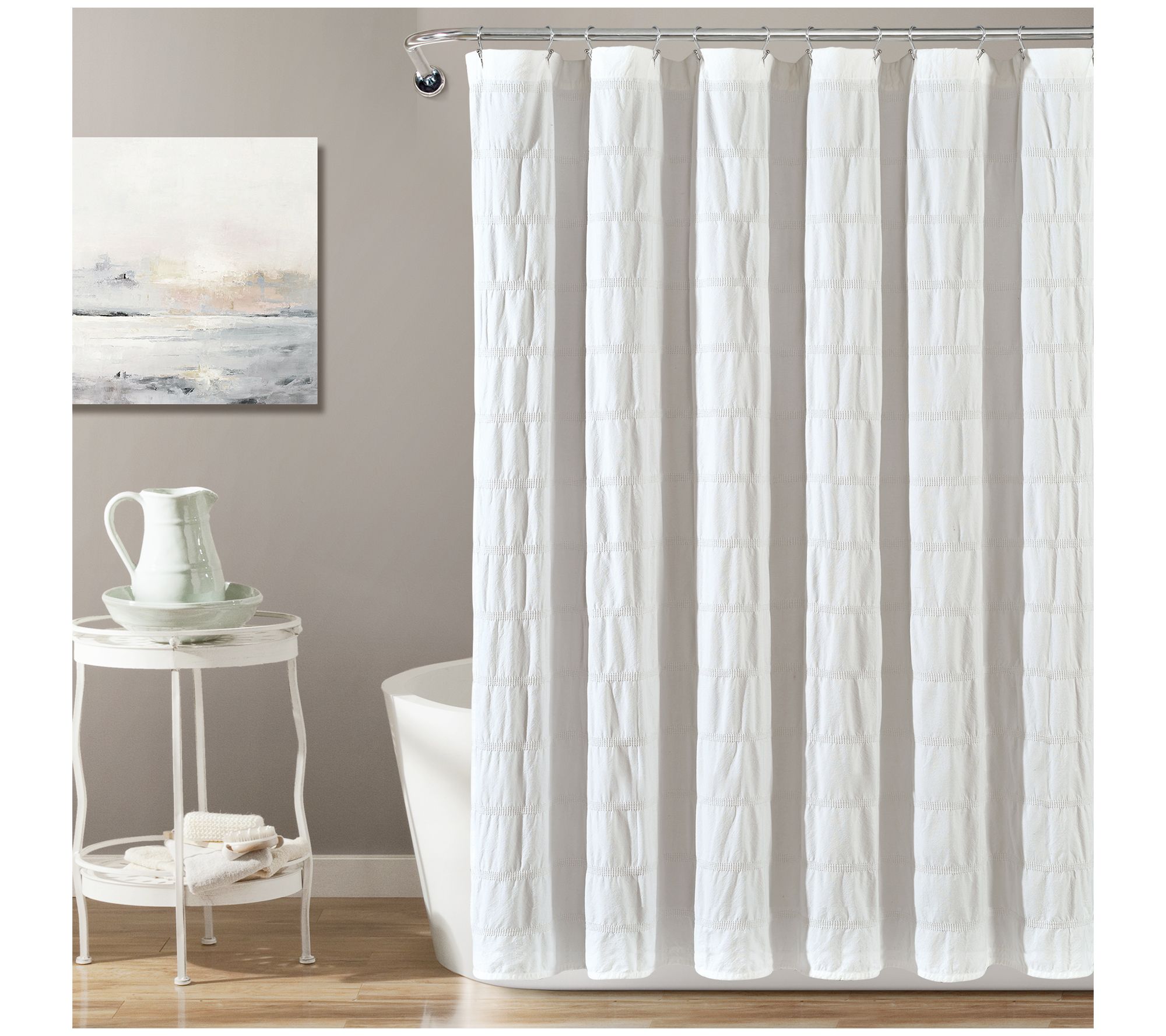 Waffle Stripe Woven Cotton Shower Curtain by Lush Decor