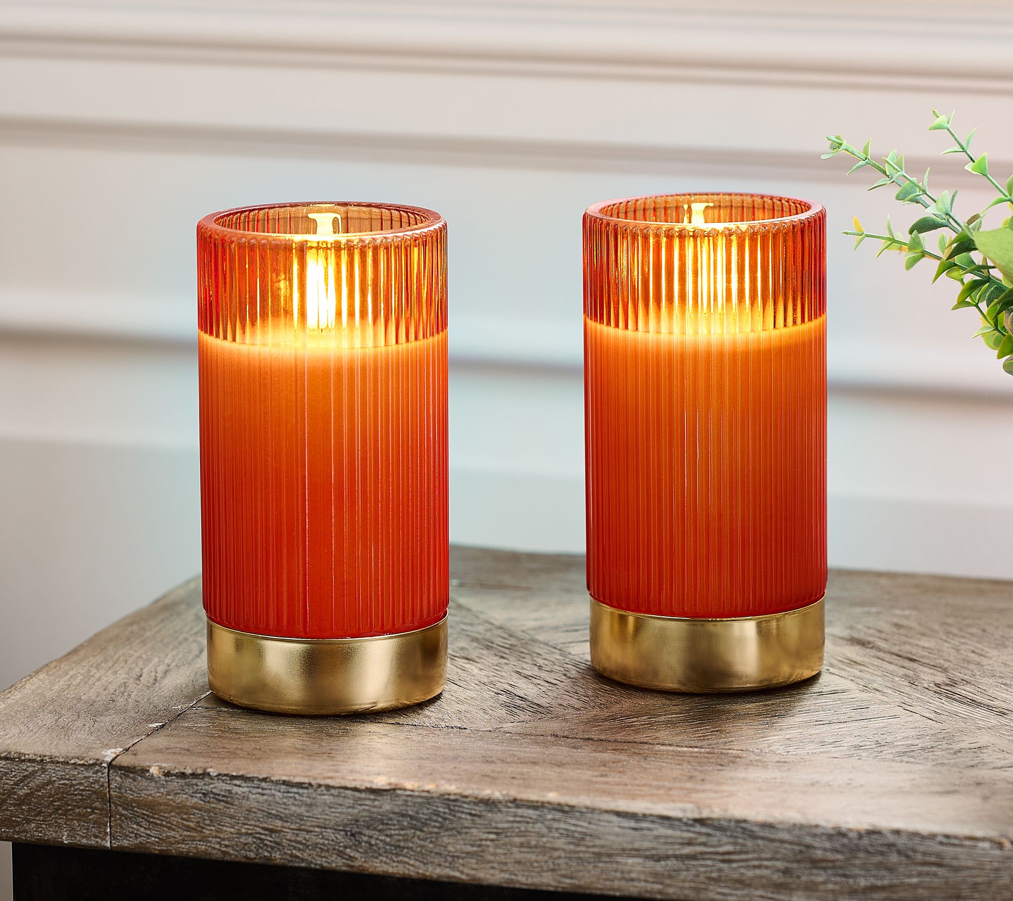 Lightscapes S/(2) 6 Ribbed Glass Filled Flameless Candles 